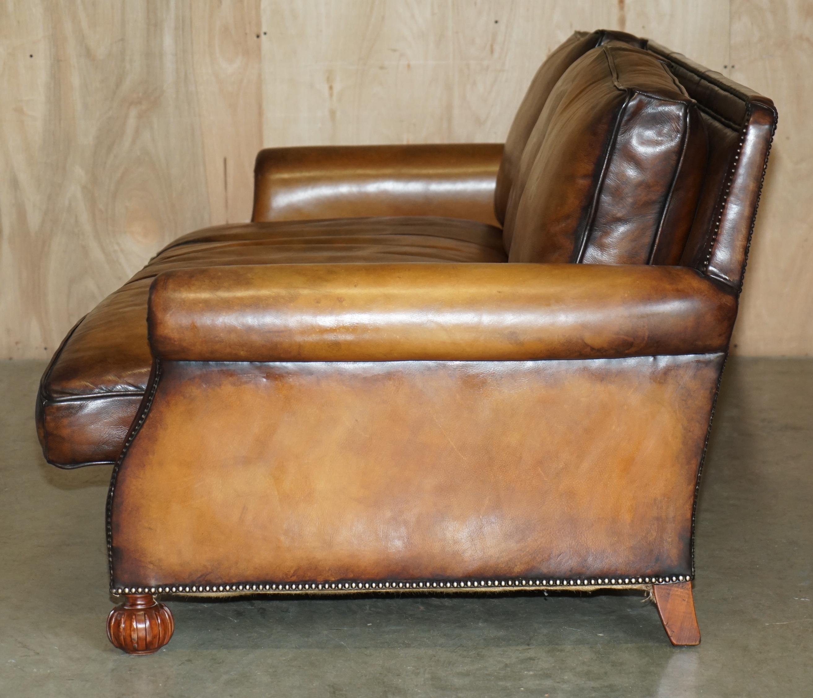 PAIR OF RALPH LAUREN ARAN ISLES CUSTOM MADE BROWN LEATHER SOFAs For Sale 12