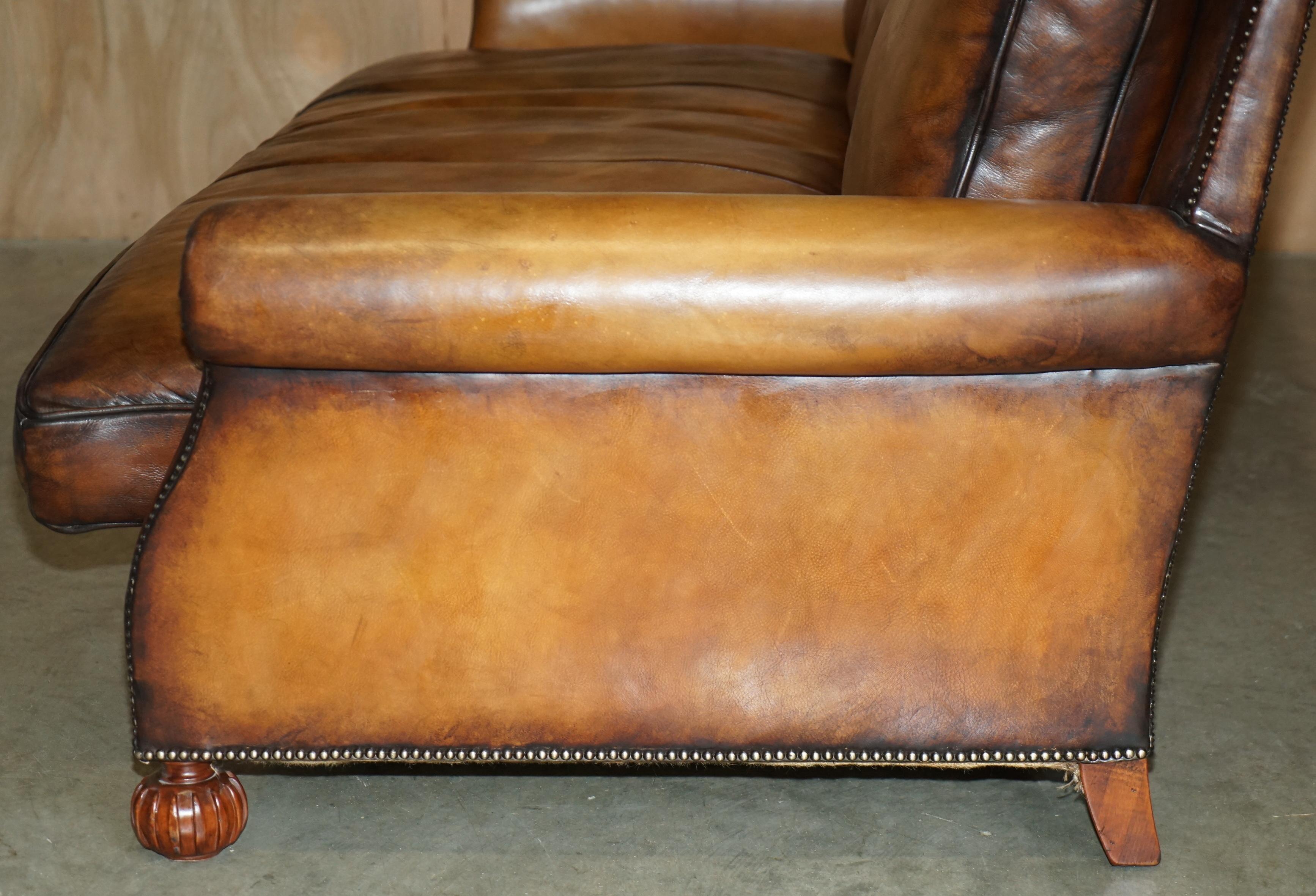 PAIR OF RALPH LAUREN ARAN ISLES CUSTOM MADE BROWN LEATHER SOFAs For Sale 13