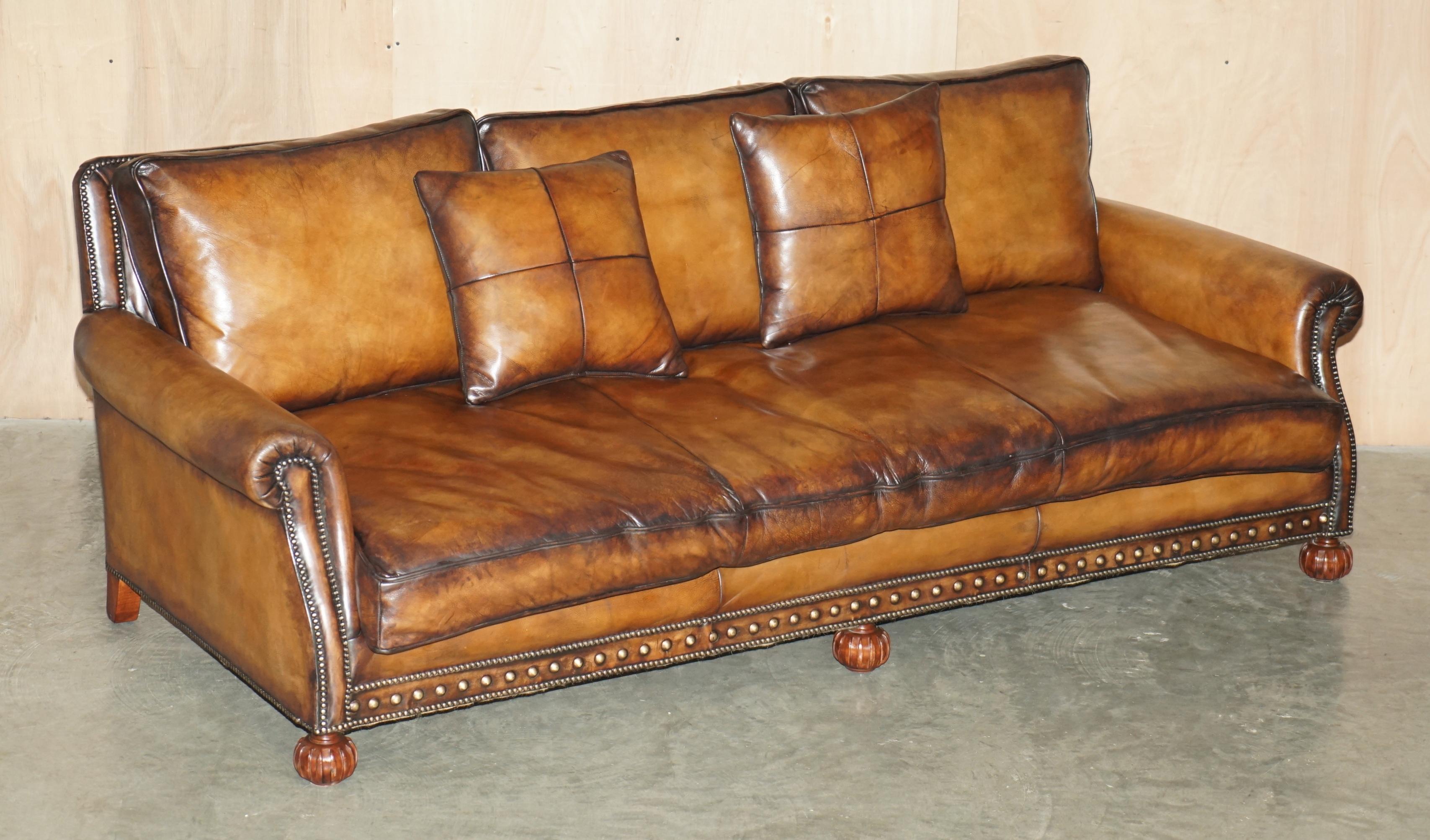 Victorian PAIR OF RALPH LAUREN ARAN ISLES CUSTOM MADE BROWN LEATHER SOFAs