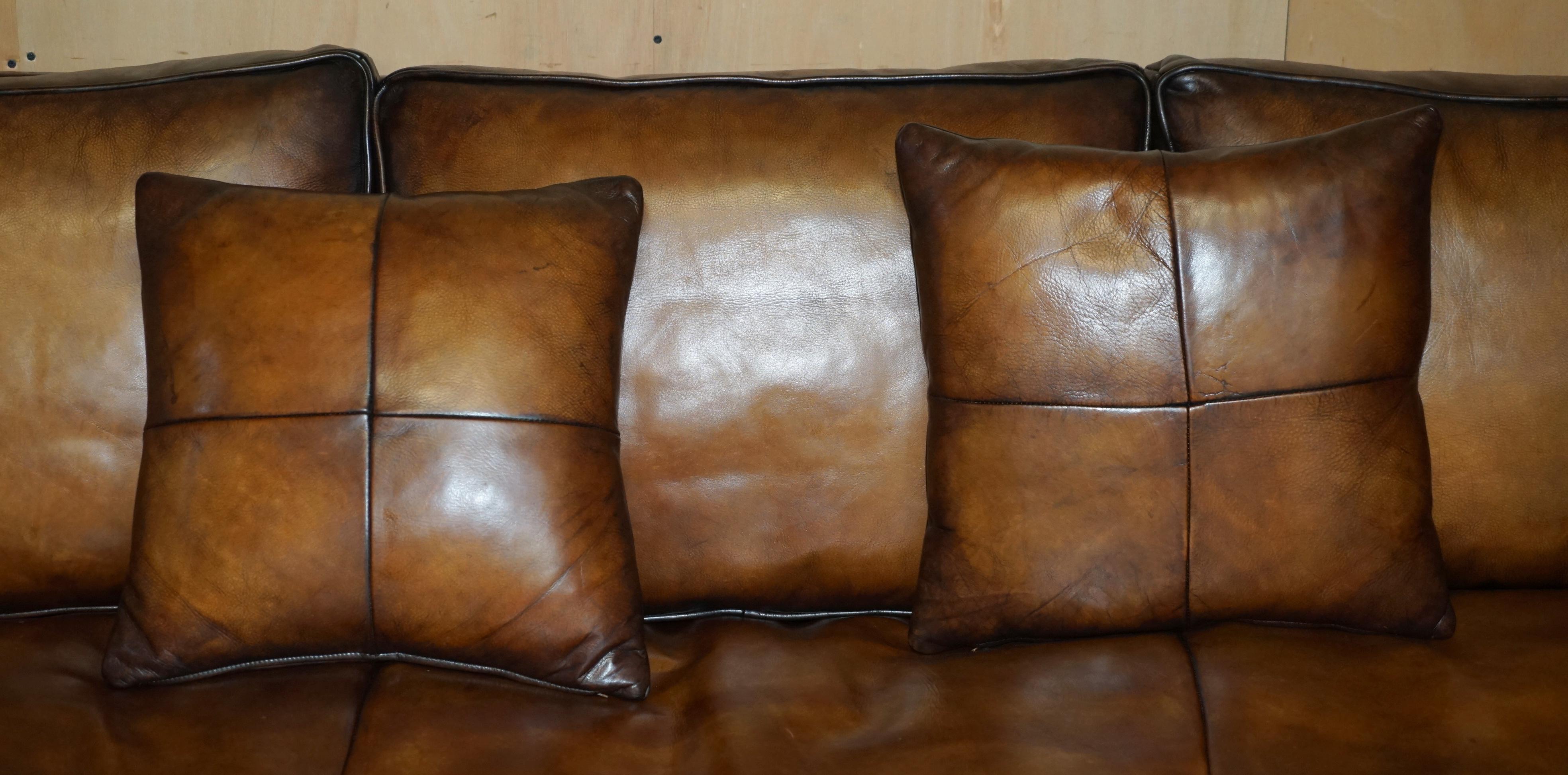 PAIR OF RALPH LAUREN ARAN ISLES CUSTOM MADE BROWN LEATHER SOFAs In Good Condition In West Sussex, Pulborough