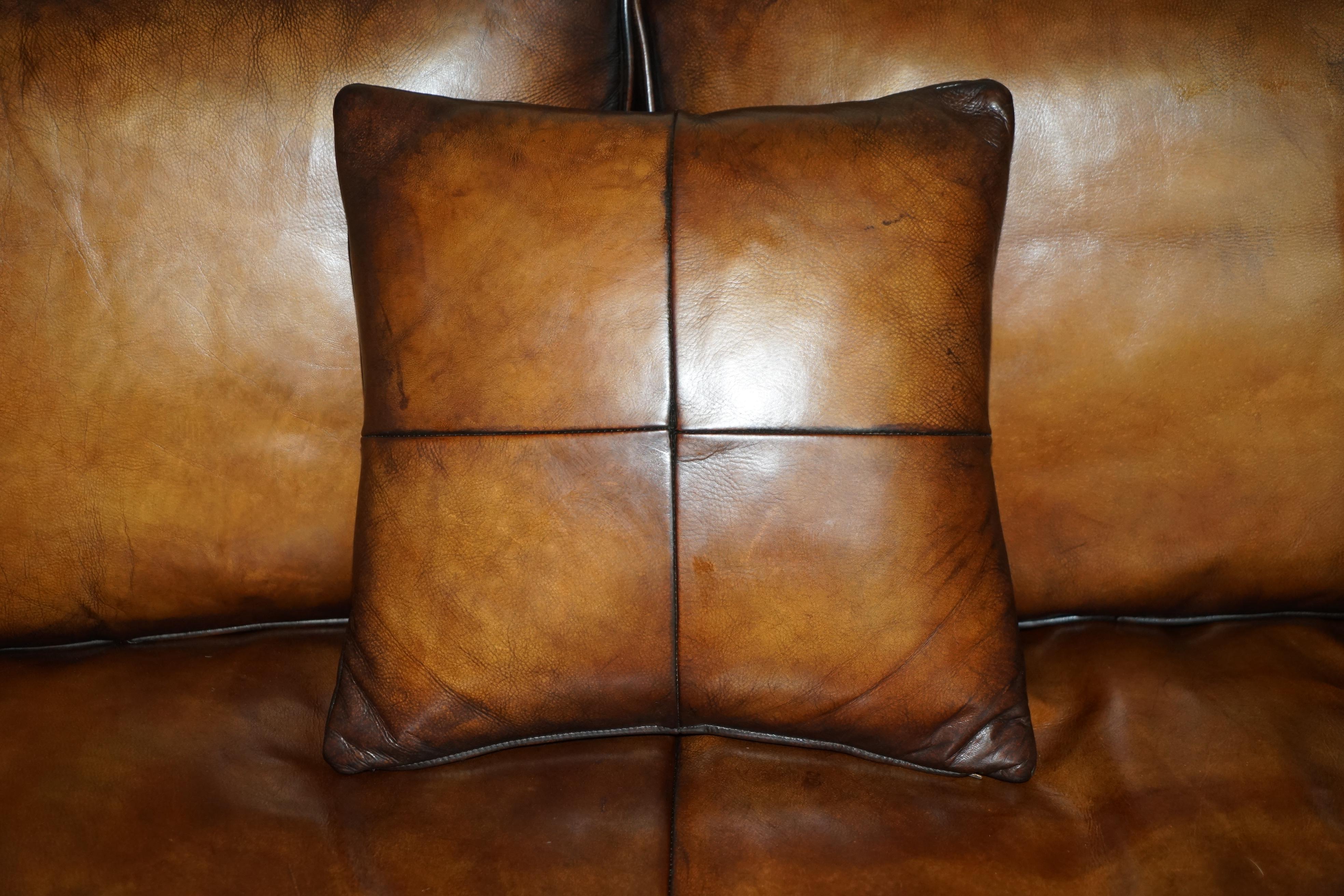 Leather PAIR OF RALPH LAUREN ARAN ISLES CUSTOM MADE BROWN LEATHER SOFAs For Sale