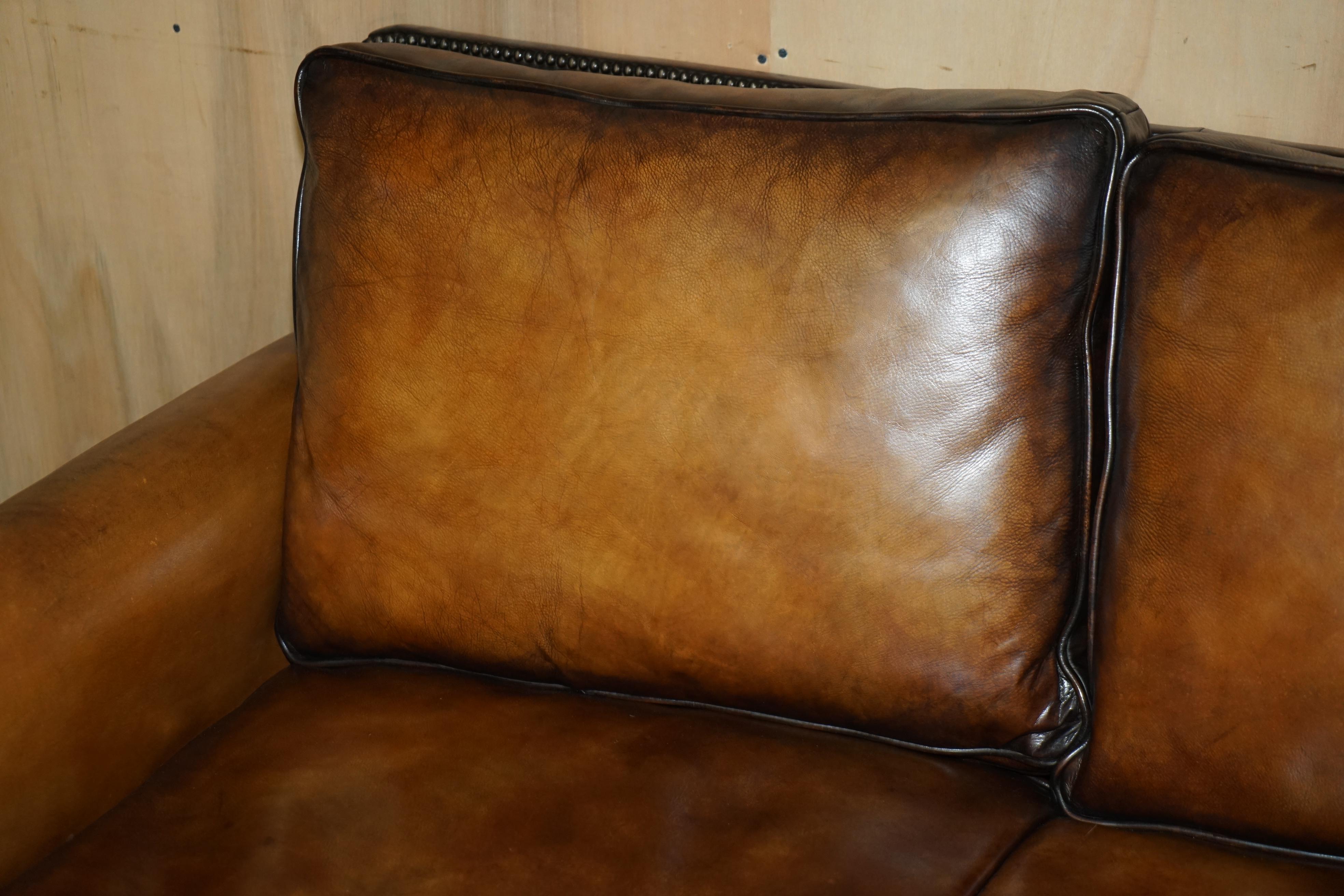 PAIR OF RALPH LAUREN ARAN ISLES CUSTOM MADE BROWN LEATHER SOFAs For Sale 2