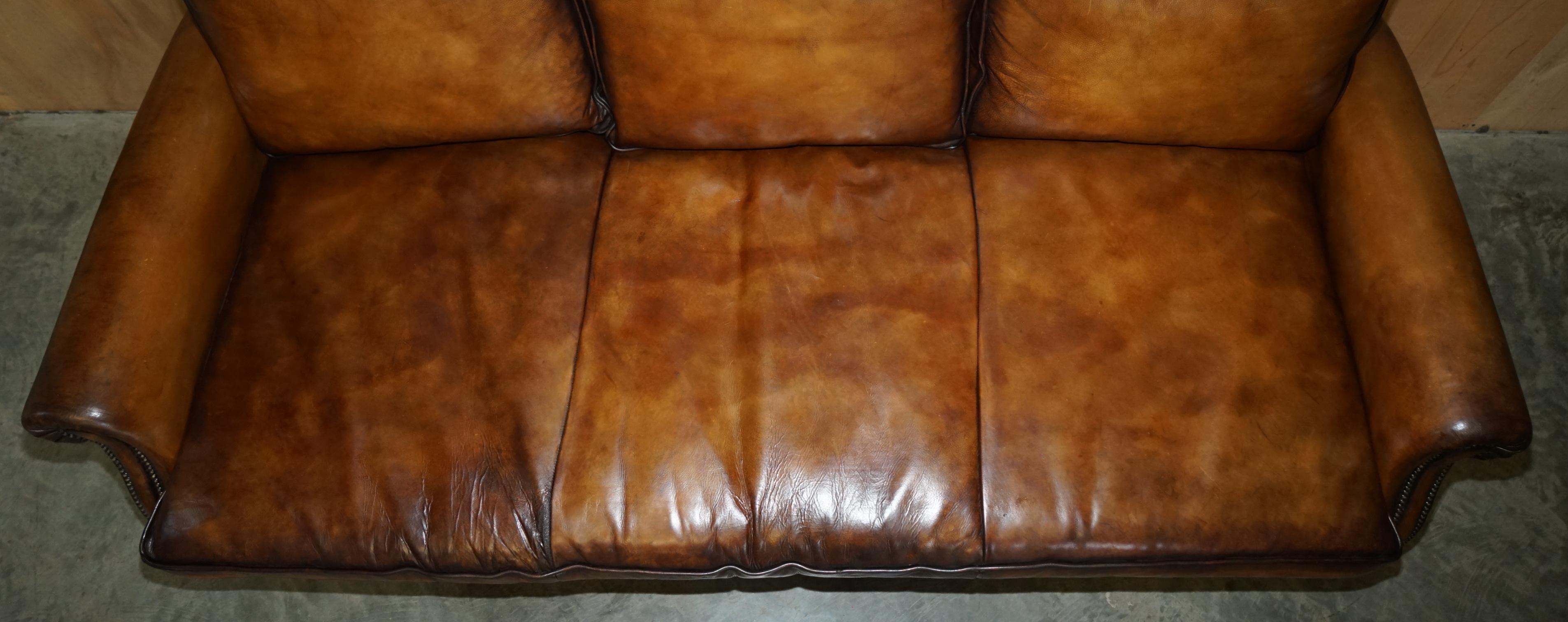 PAIR OF RALPH LAUREN ARAN ISLES CUSTOM MADE BROWN LEATHER SOFAs 2