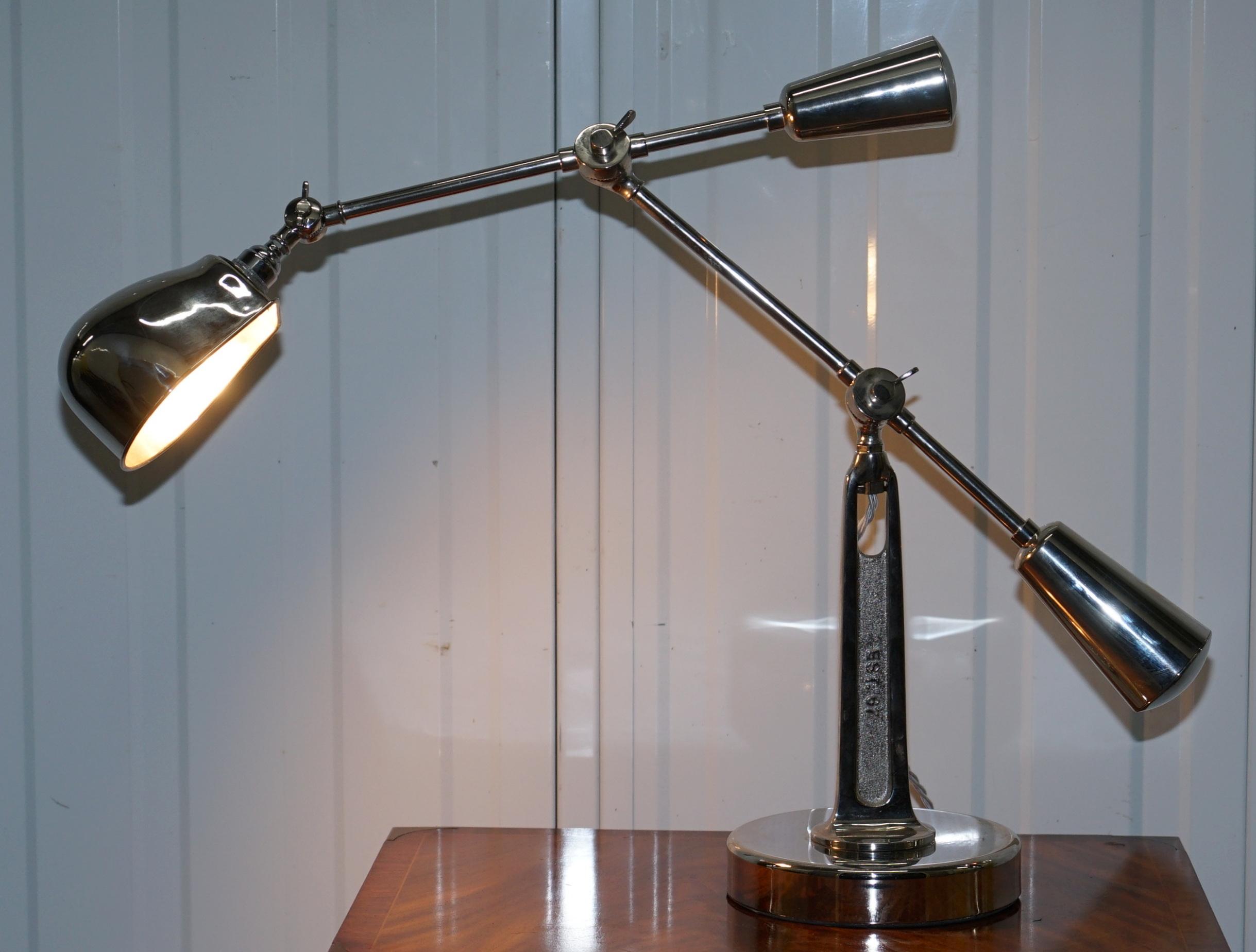Modern Pair of Ralph Lauren Articulated Boom Arm Table Lamps Polished Nickle