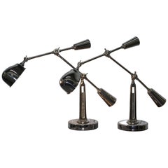 Pair of Ralph Lauren Articulated Boom Arm Table Lamps Polished Nickle