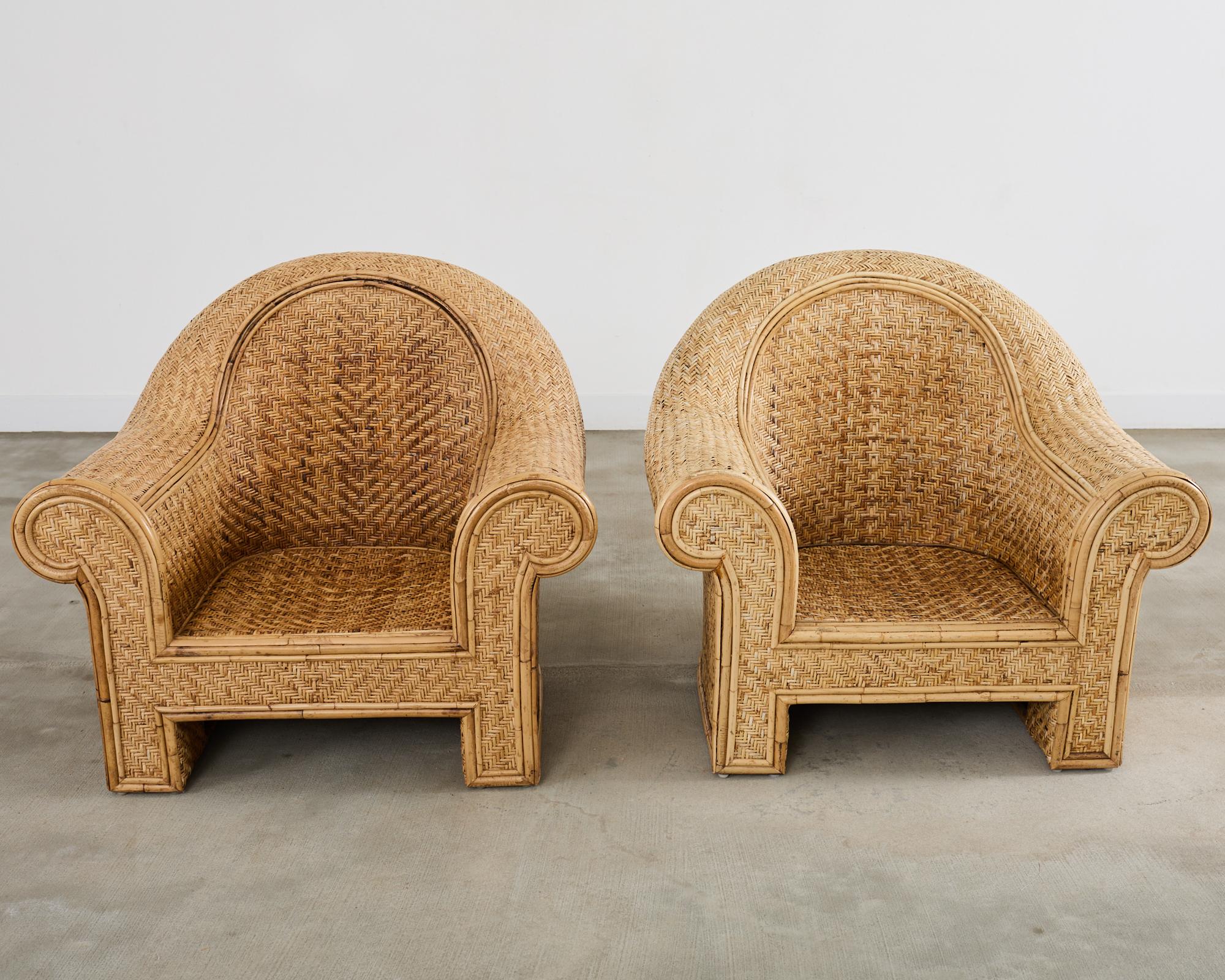 Coppia di sedie da salotto in vimini e rattan attribuite a Ralph Lauren in vendita 4