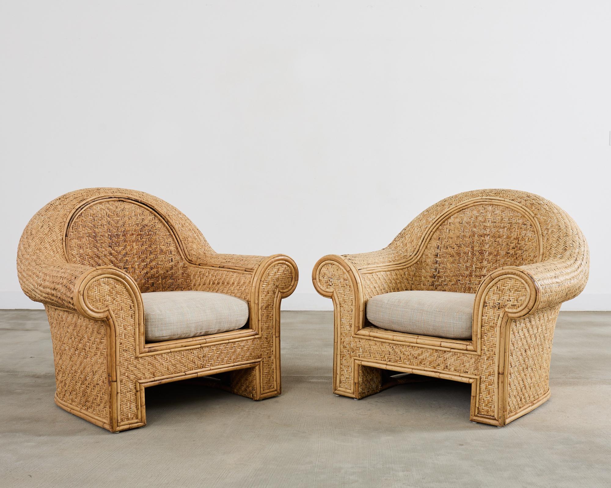 Organico moderno Coppia di sedie da salotto in vimini e rattan attribuite a Ralph Lauren in vendita