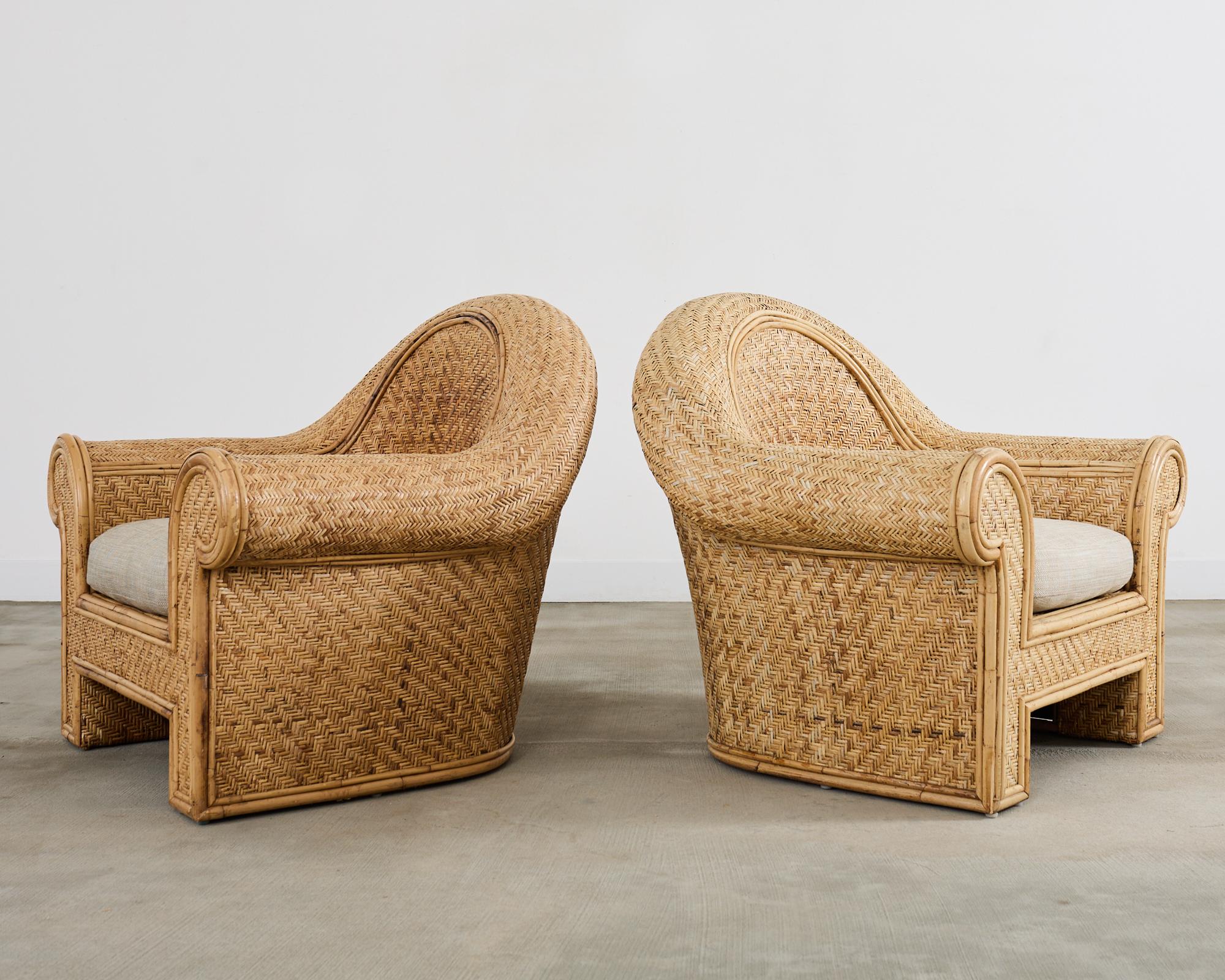 Coppia di sedie da salotto in vimini e rattan attribuite a Ralph Lauren In condizioni buone in vendita a Rio Vista, CA