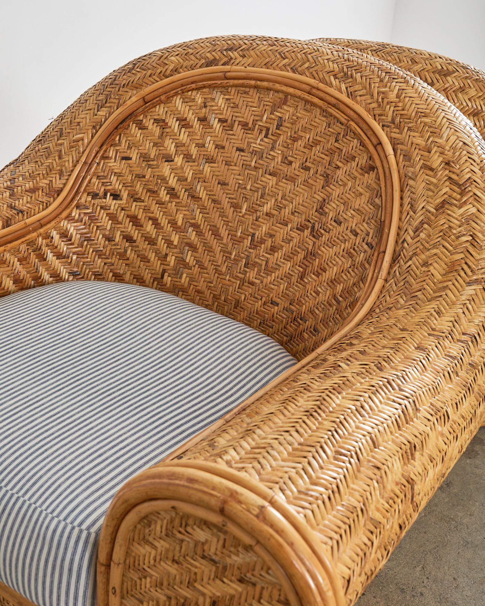 20th Century Pair of Ralph Lauren Attributed Woven Rattan Lounge Chairs For Sale