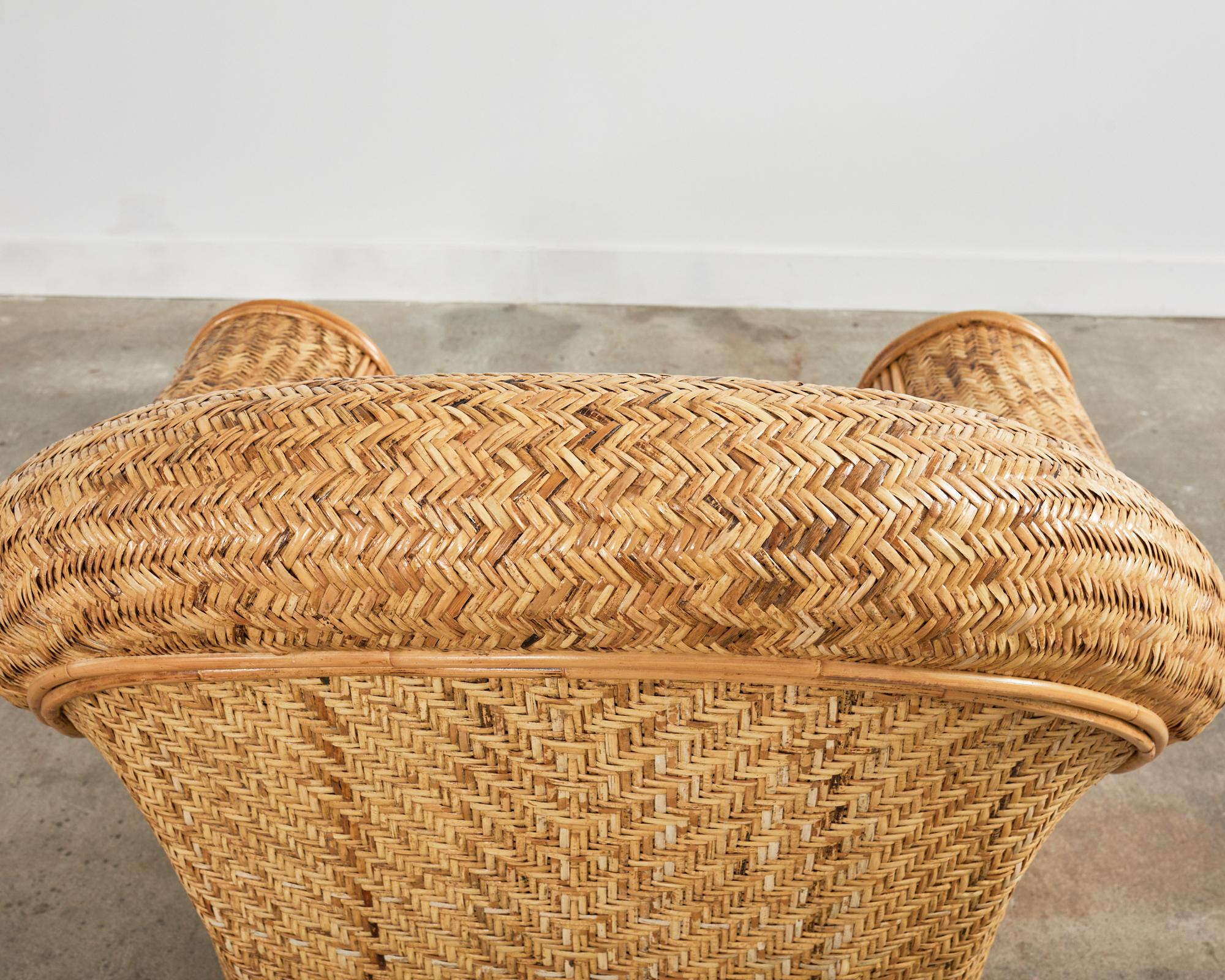 Pair of Ralph Lauren Attributed Woven Rattan Lounge Chairs For Sale 1