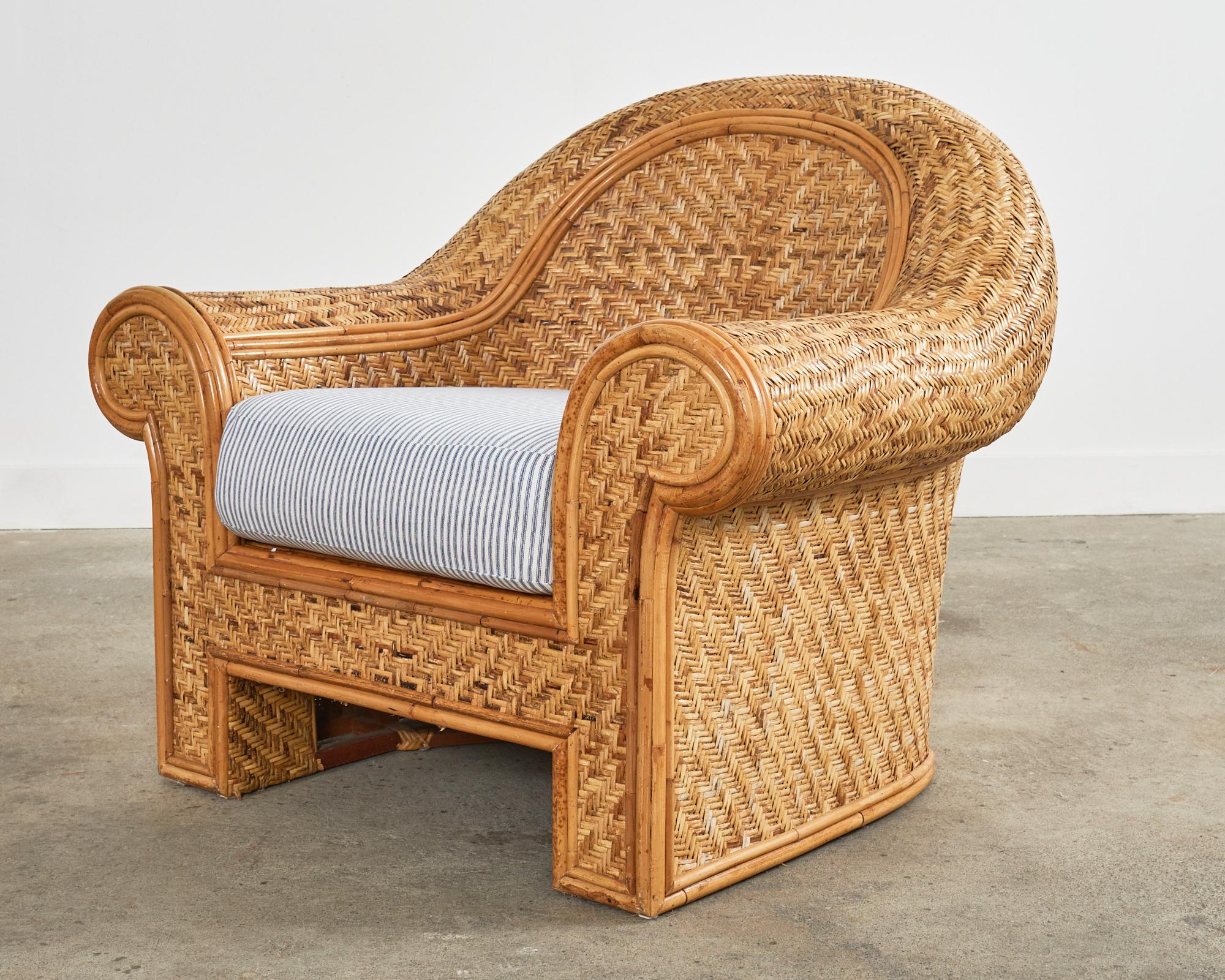Pair of Ralph Lauren Attributed Woven Rattan Lounge Chairs For Sale 2