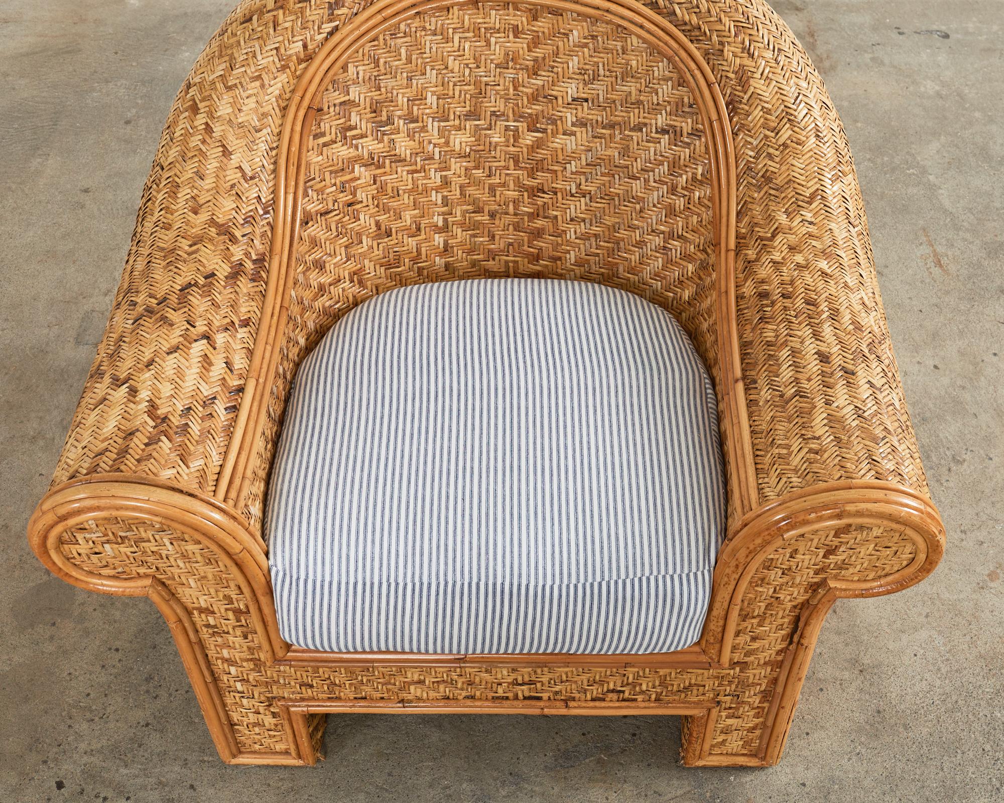 Pair of Ralph Lauren Attributed Woven Rattan Lounge Chairs For Sale 4