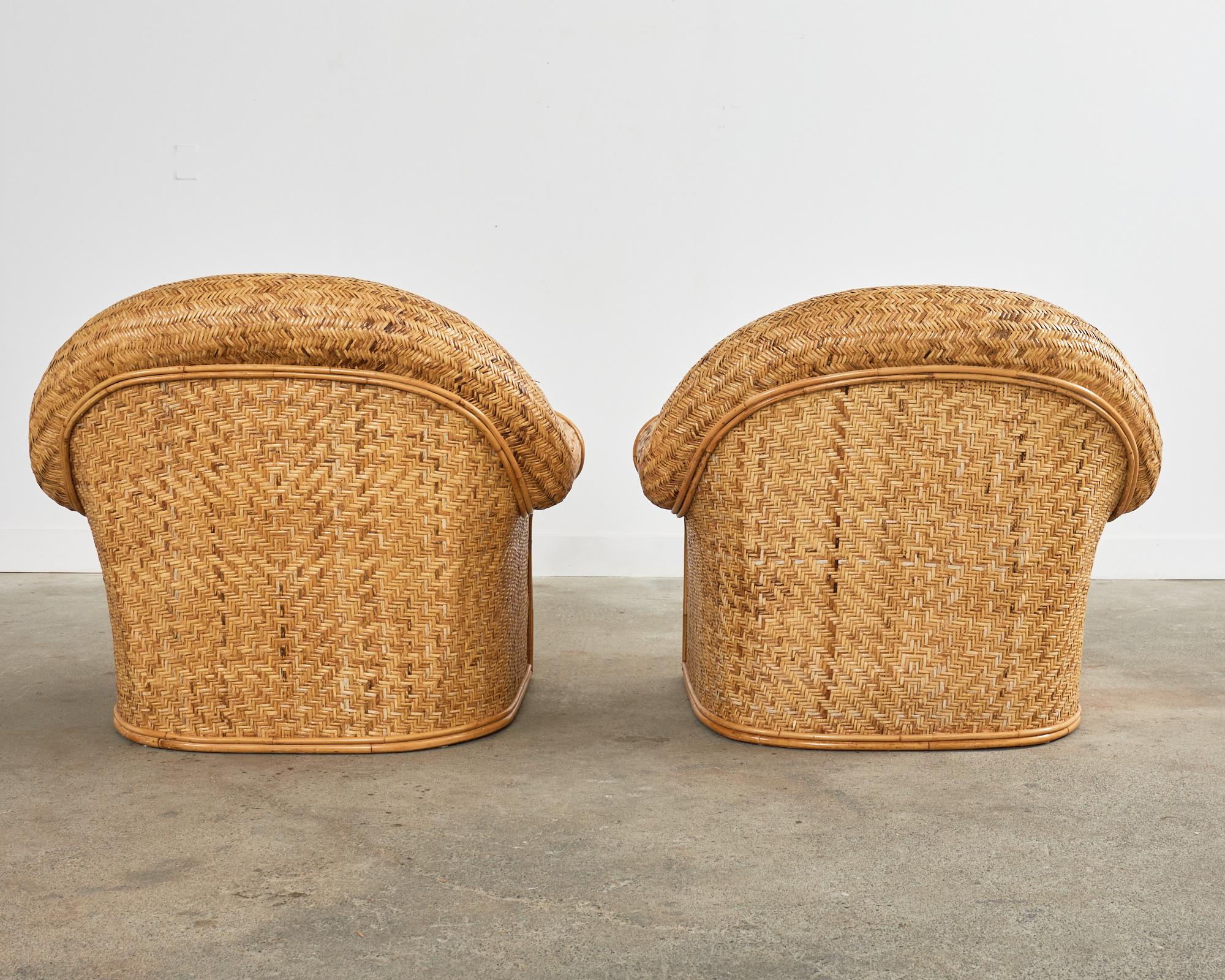 Pair of Ralph Lauren Attributed Woven Rattan Lounge Chairs For Sale 9