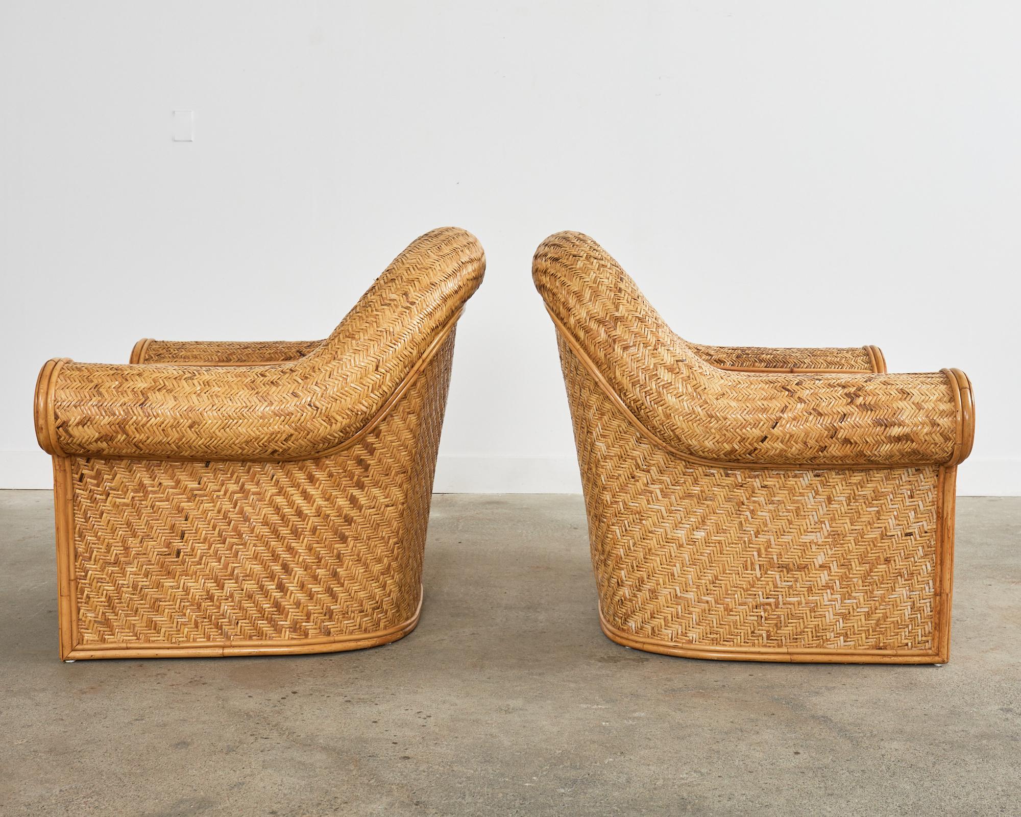 Organic Modern Pair of Ralph Lauren Attributed Woven Rattan Lounge Chairs For Sale