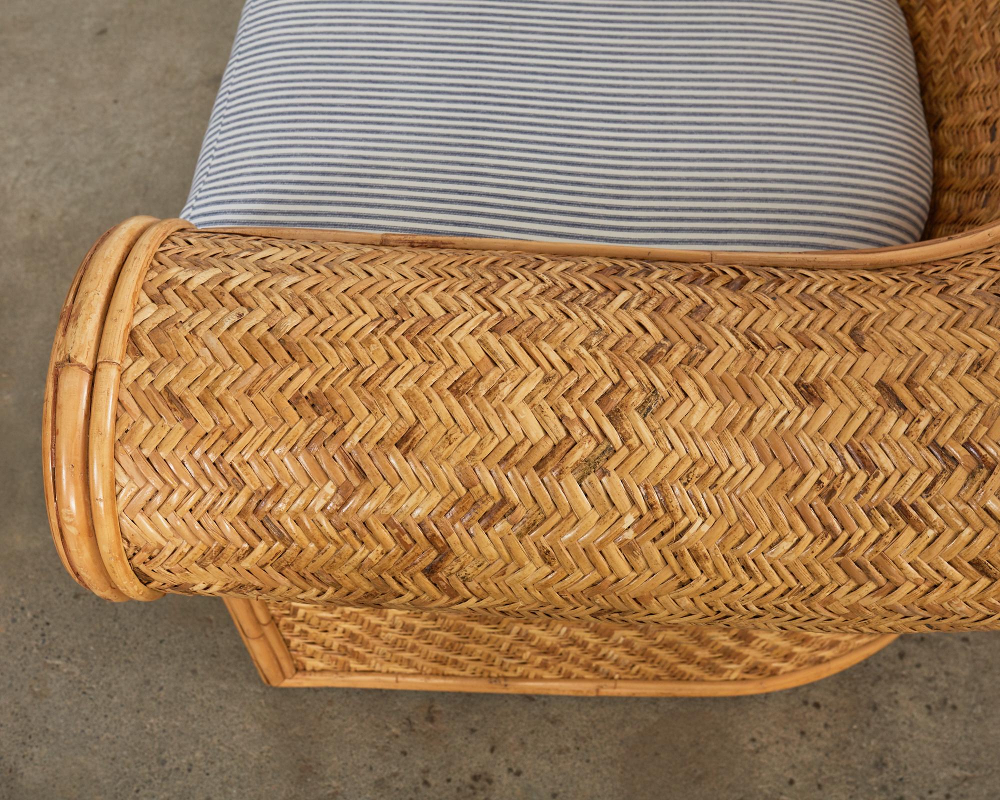 Pair of Ralph Lauren Attributed Woven Rattan Lounge Chairs In Good Condition For Sale In Rio Vista, CA