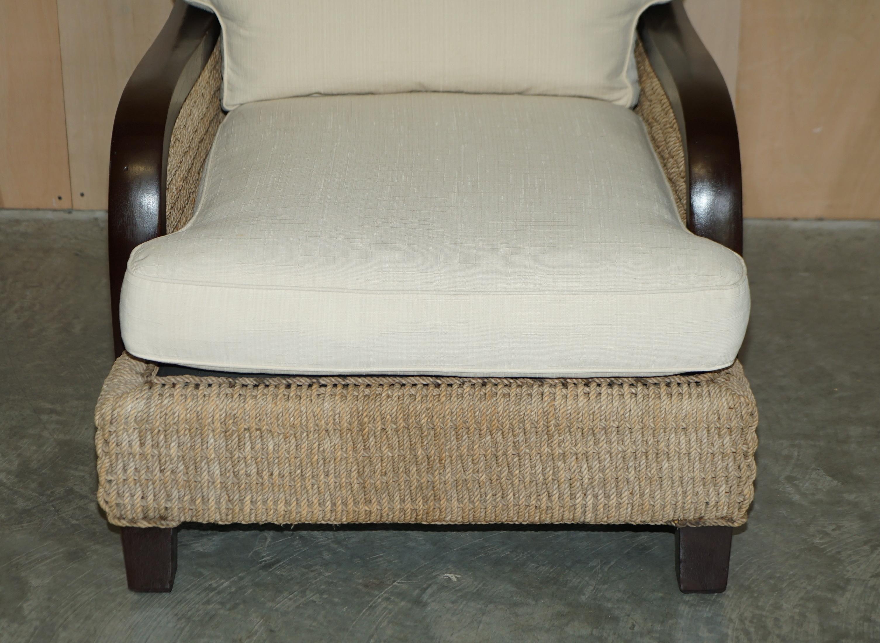 Pair of Ralph Lauren Barrymore Wicker Rope Armchairs Feather Cushions For Sale 10