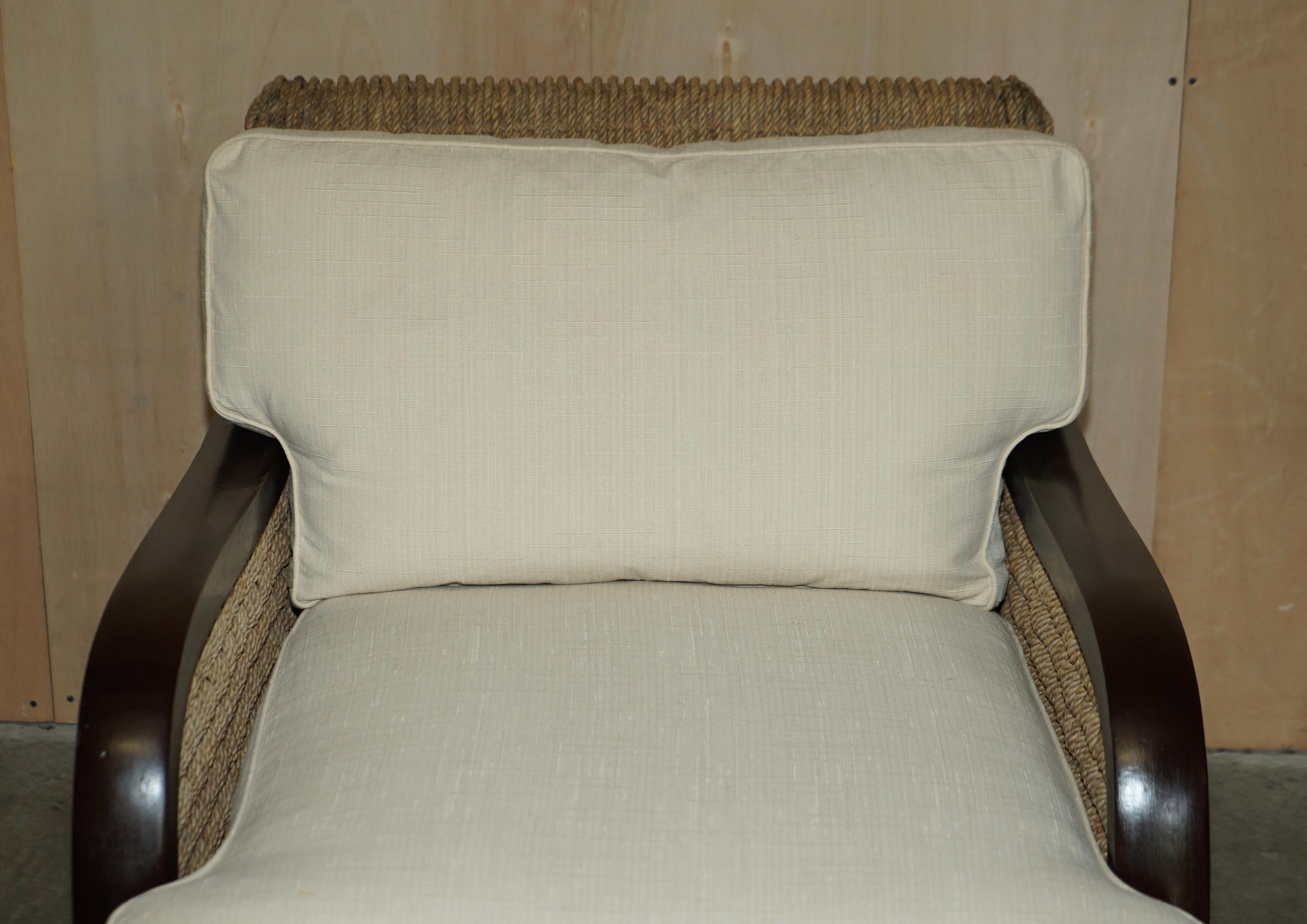 Pair of Ralph Lauren Barrymore Wicker Rope Armchairs Feather Cushions For Sale 12