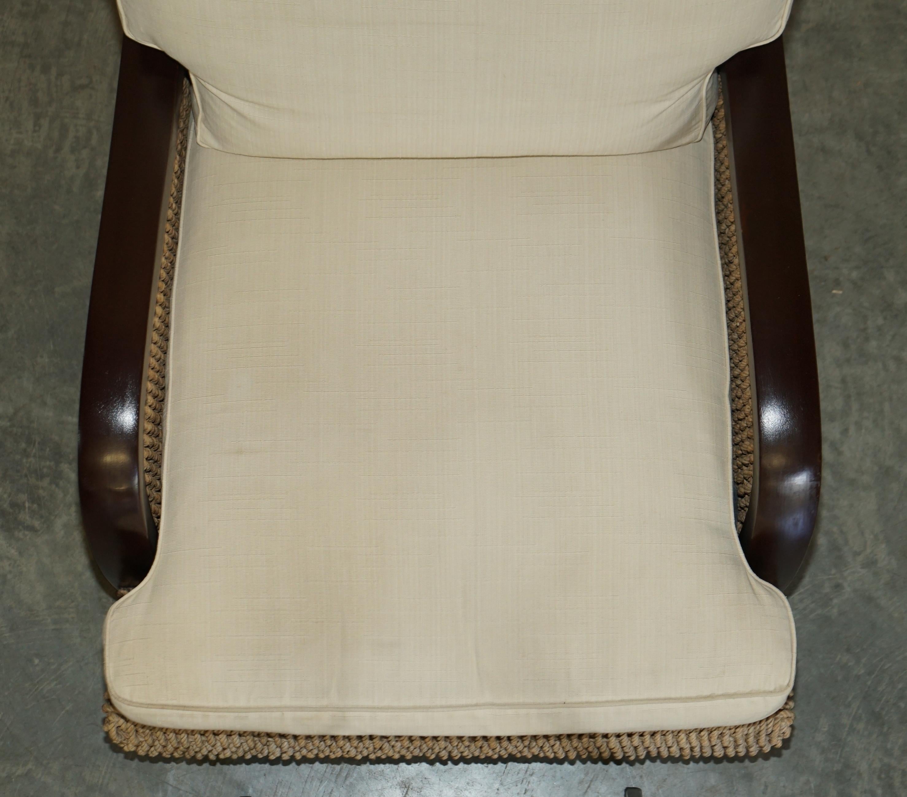 20th Century Pair of Ralph Lauren Barrymore Wicker Rope Armchairs Feather Cushions For Sale