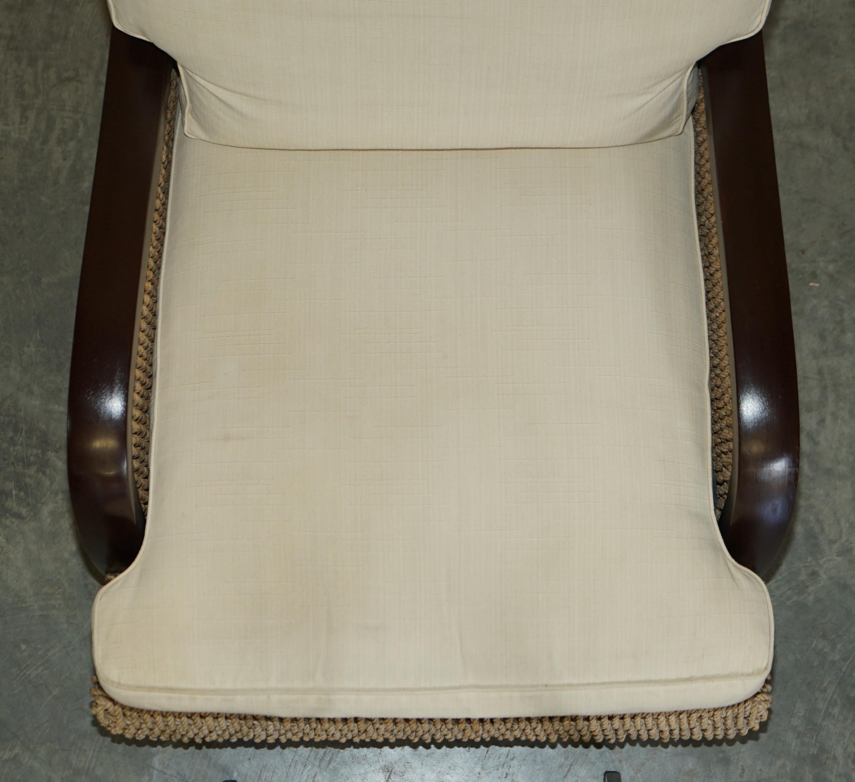 Upholstery Pair of Ralph Lauren Barrymore Wicker Rope Armchairs Feather Cushions For Sale