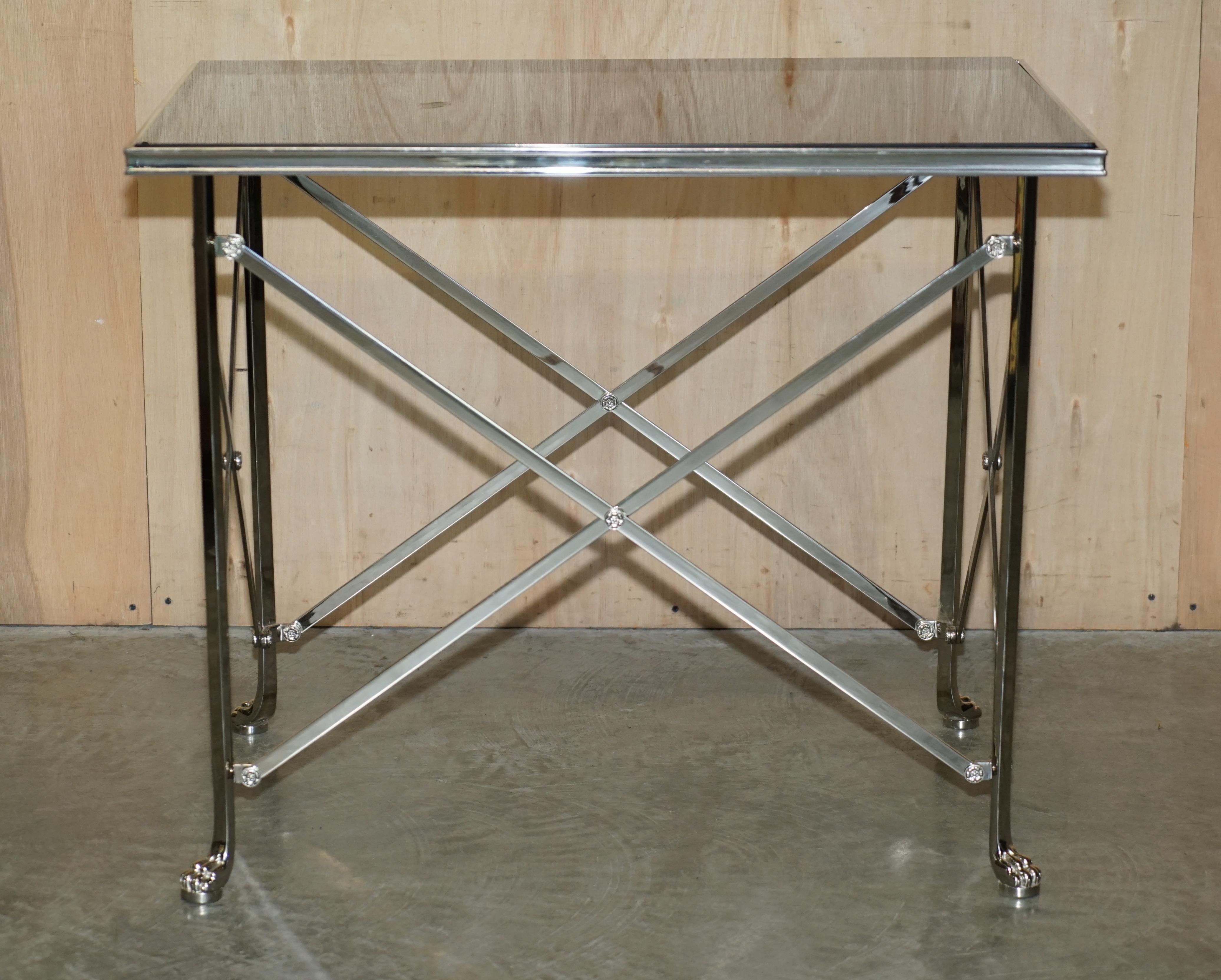 Art Deco Pair of Ralph Lauren Bel Air Console Tables with Lions Paw Feet & Glass Tops