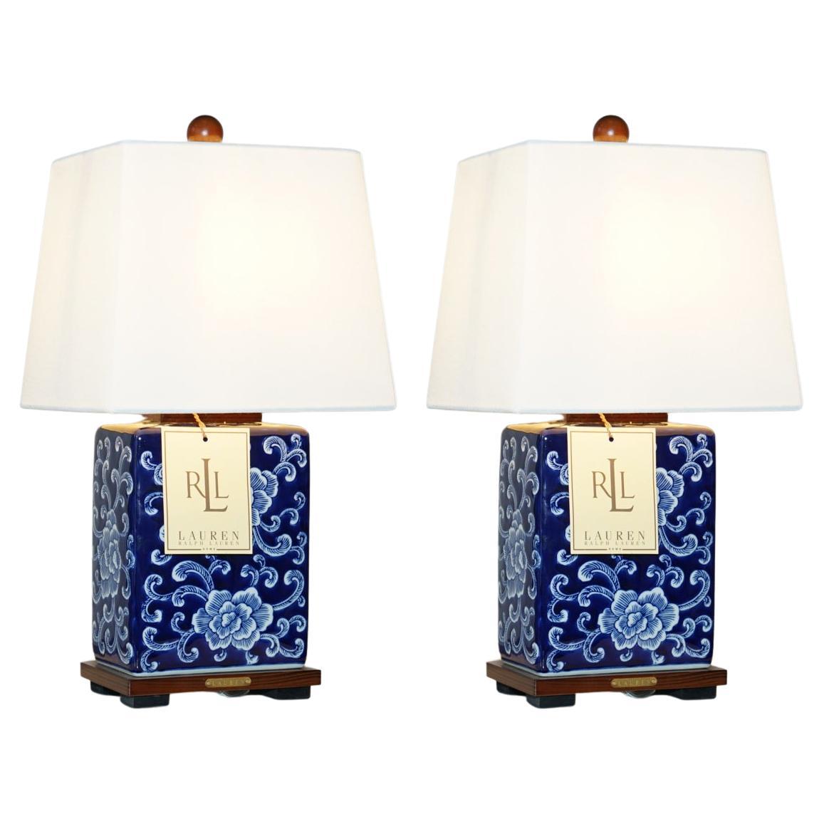 Pair of Ralph Lauren Blue Chinese Porcelain Table Lamps Stunning Chinese Design