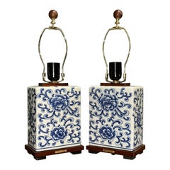 Pair of Ralph Lauren Blue & White Porcelain Table Lamps Stunning Chinese Design