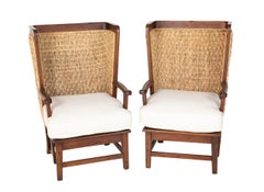 Pair of Ralph Lauren British Colonial Style Woven Back Armchairs