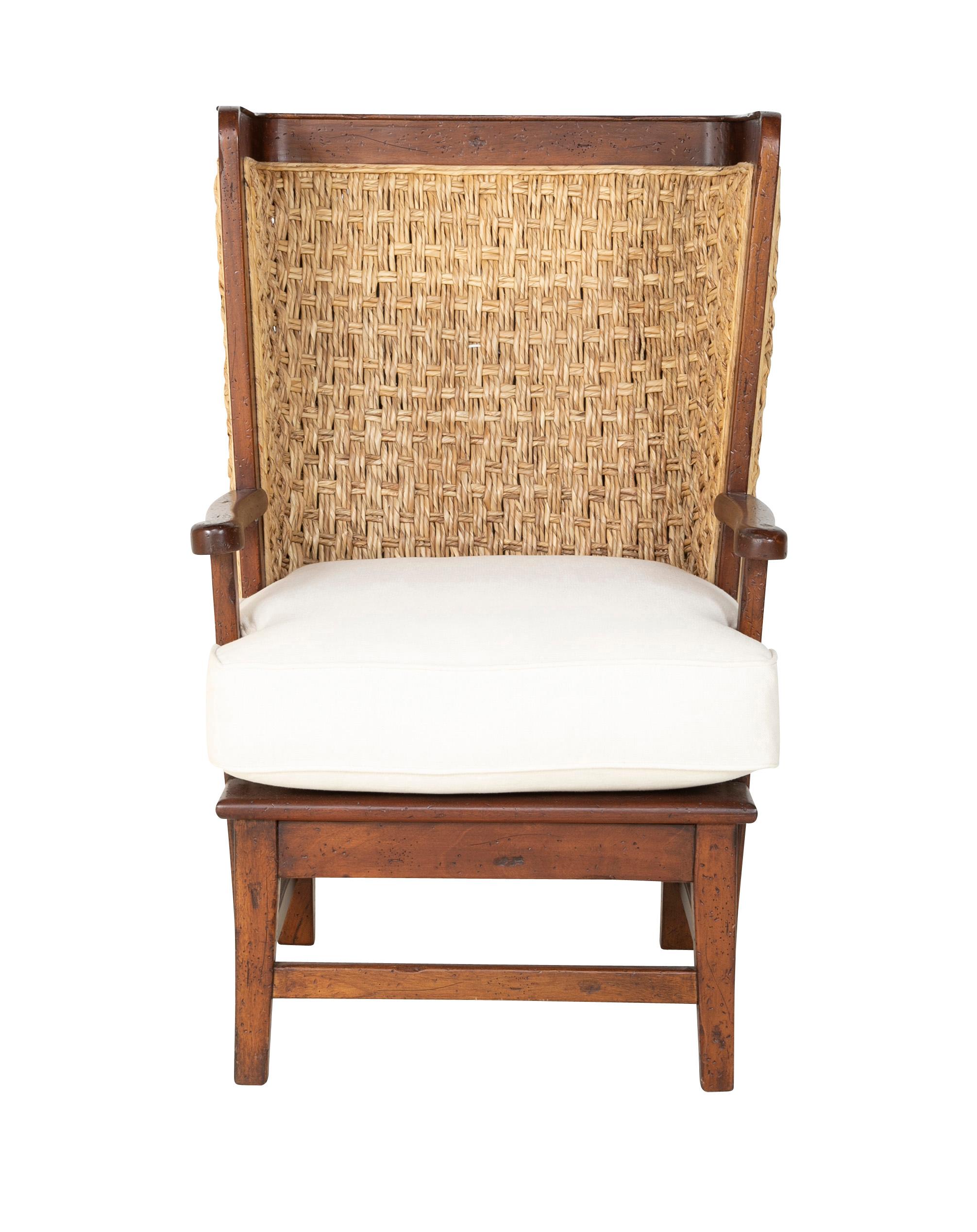 Chinese Pair of Ralph Lauren British Colonial Style Woven Back Armchairs