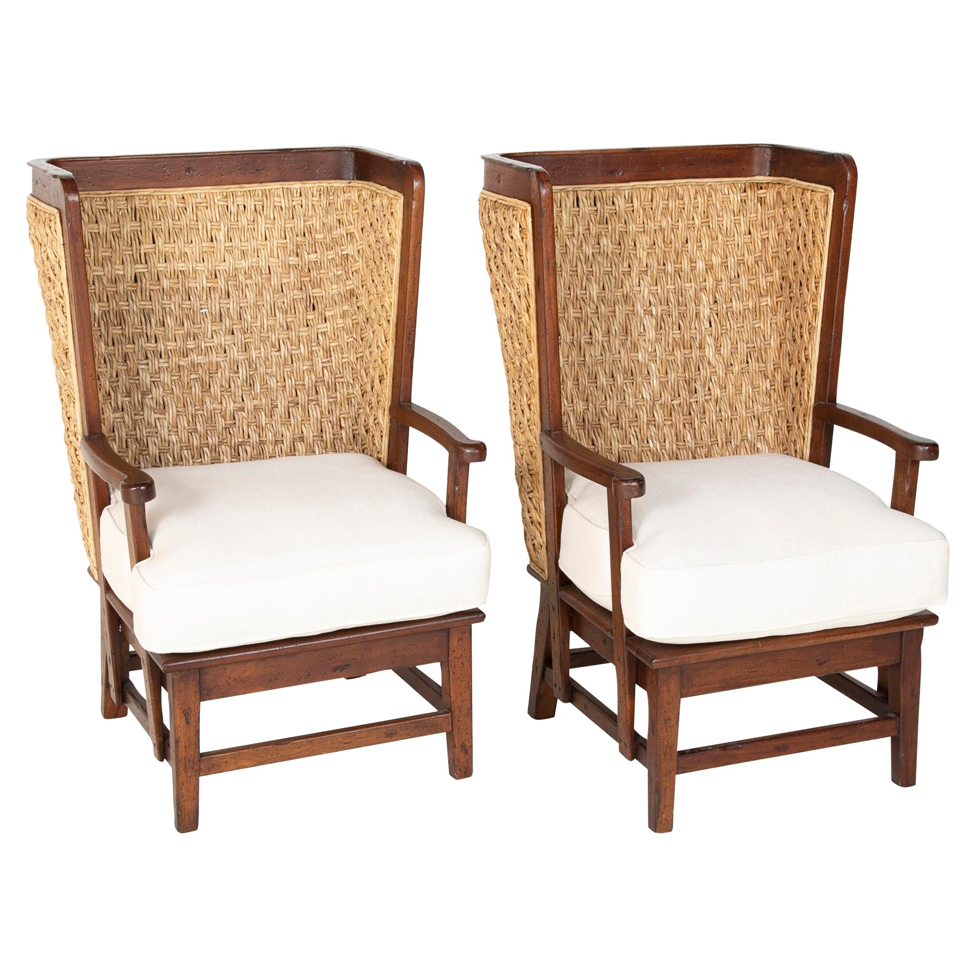 Pair of Ralph Lauren British Colonial Style Woven Back Armchairs