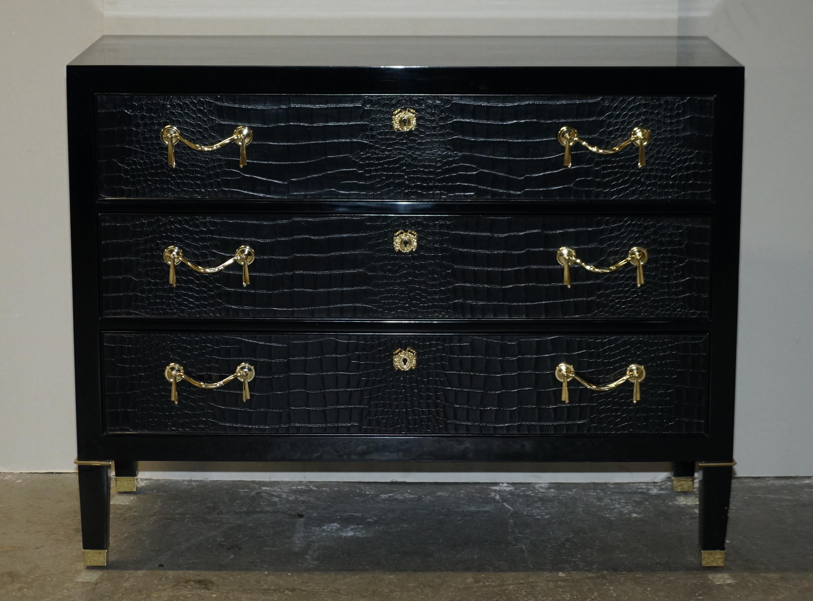 American Classical PAIR OF RALPH LAUREN BROOK STREET CHEST OF DRAWERS ALLiGATOR LEATHER