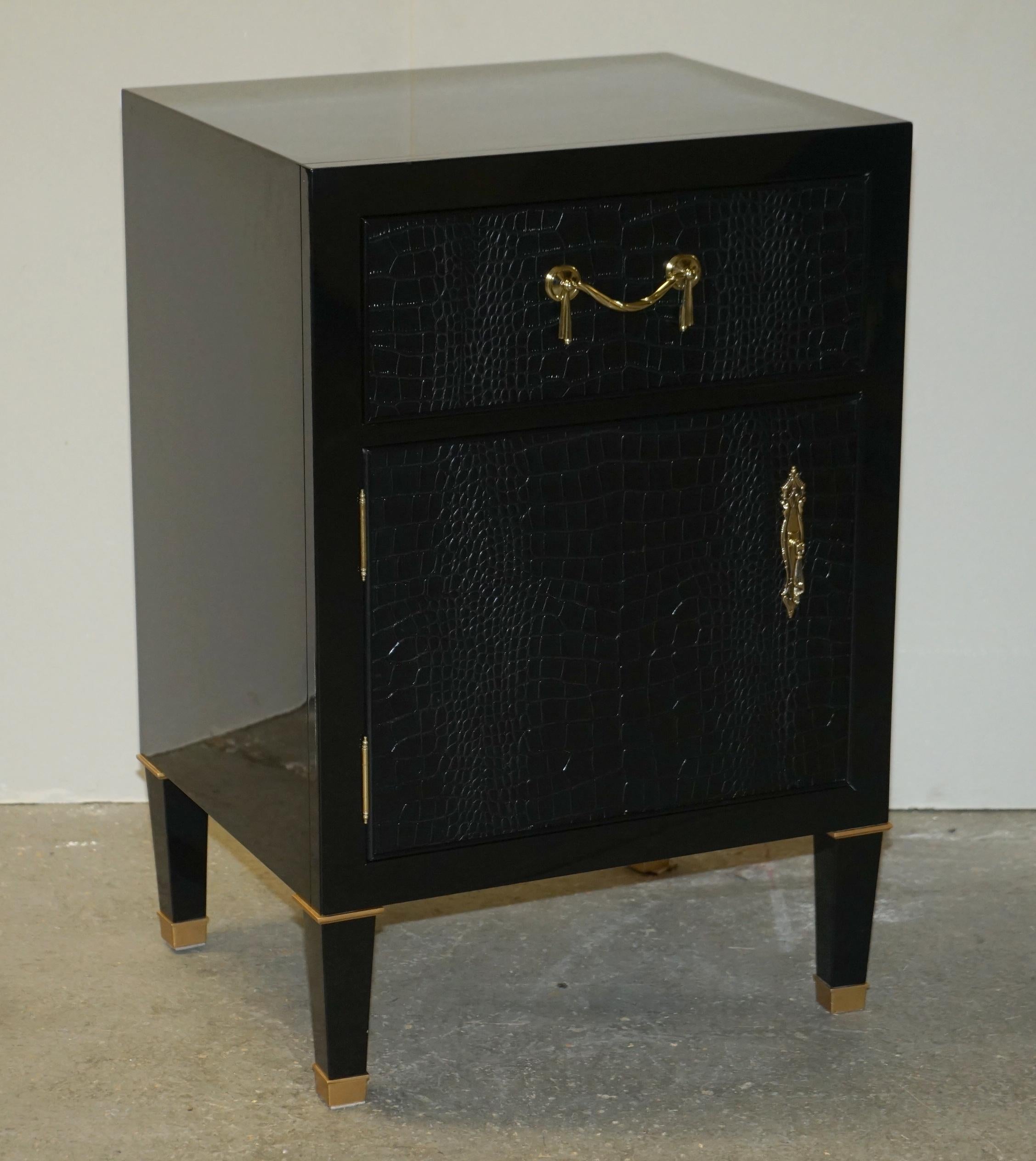 We are delighted to offer for sale this exquisite pair of RRP £17,310 Ralph Lauren Brook Street Alligator / Crocodile patina leather nightstand / side table cupboards.

I have around 40 pieces of new Ralph Lauren furniture now in stock, most of