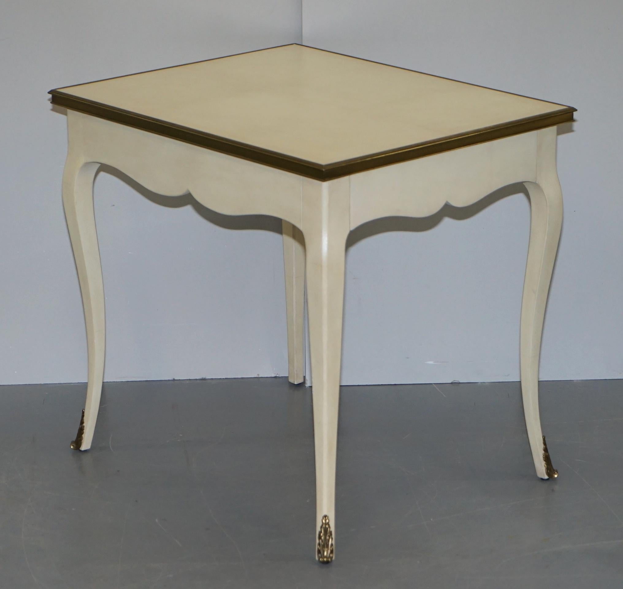 We are delighted to offer for sale this stunning pair of near perfect condition Ralph Lauren Cannes French side tables with single drawers and brass detailing 

These tables are part of a suite, I have the matching desk and chair, I also have the