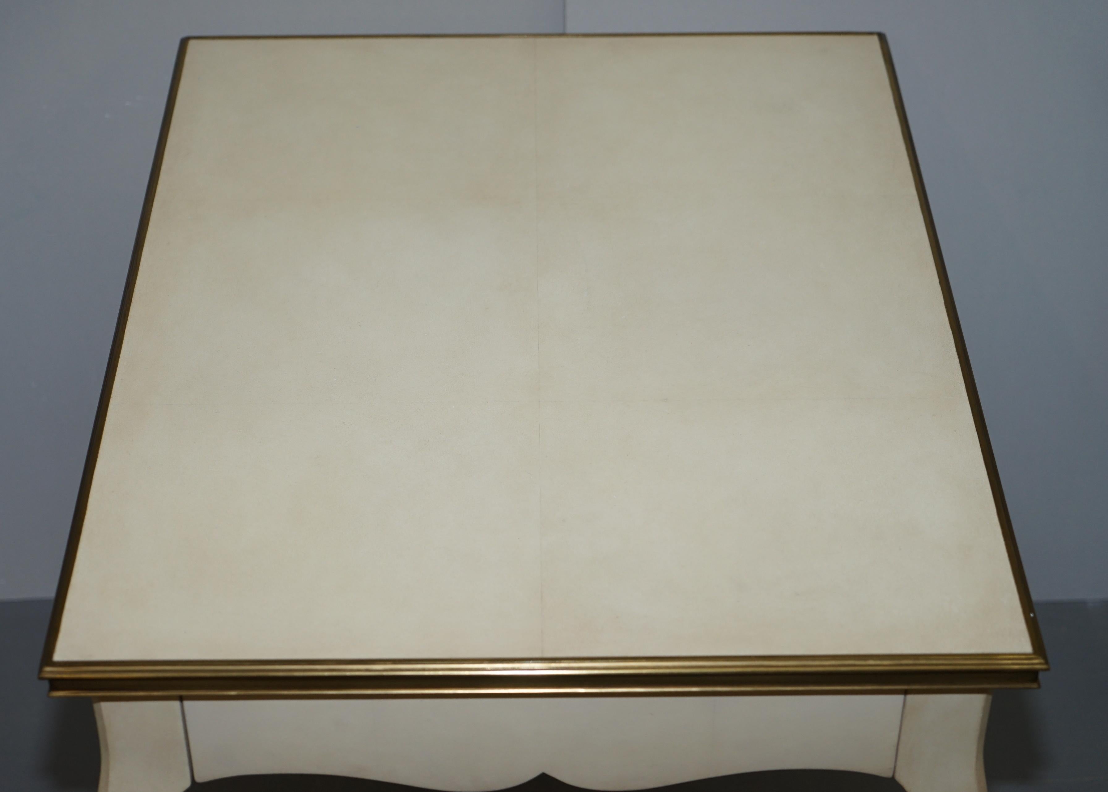 French Pair of Ralph Lauren Cannes Estate Large Side Tables Single Drawers Brass Detail For Sale