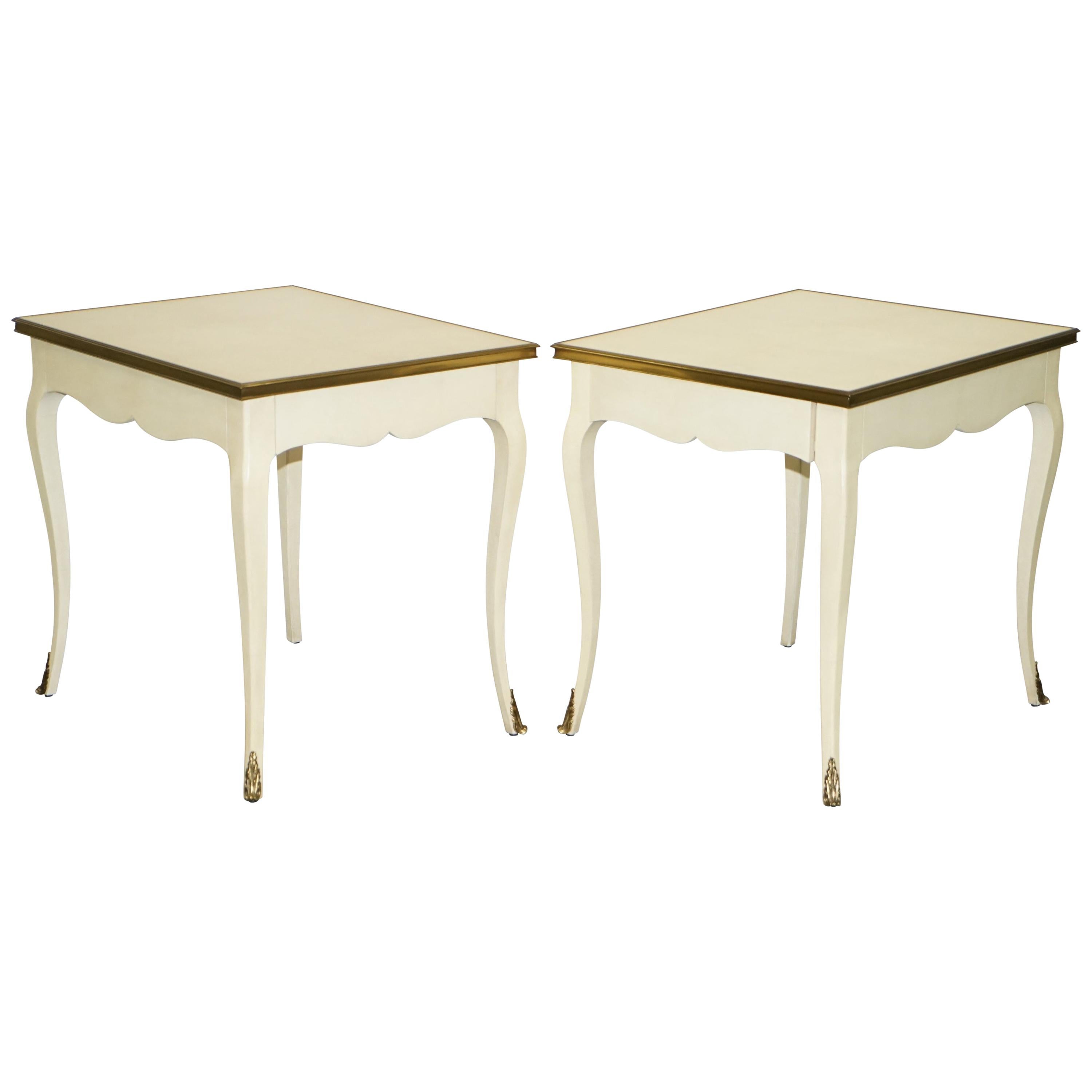 Pair of Ralph Lauren Cannes Estate Large Side Tables Single Drawers Brass  Detail For Sale at 1stDibs