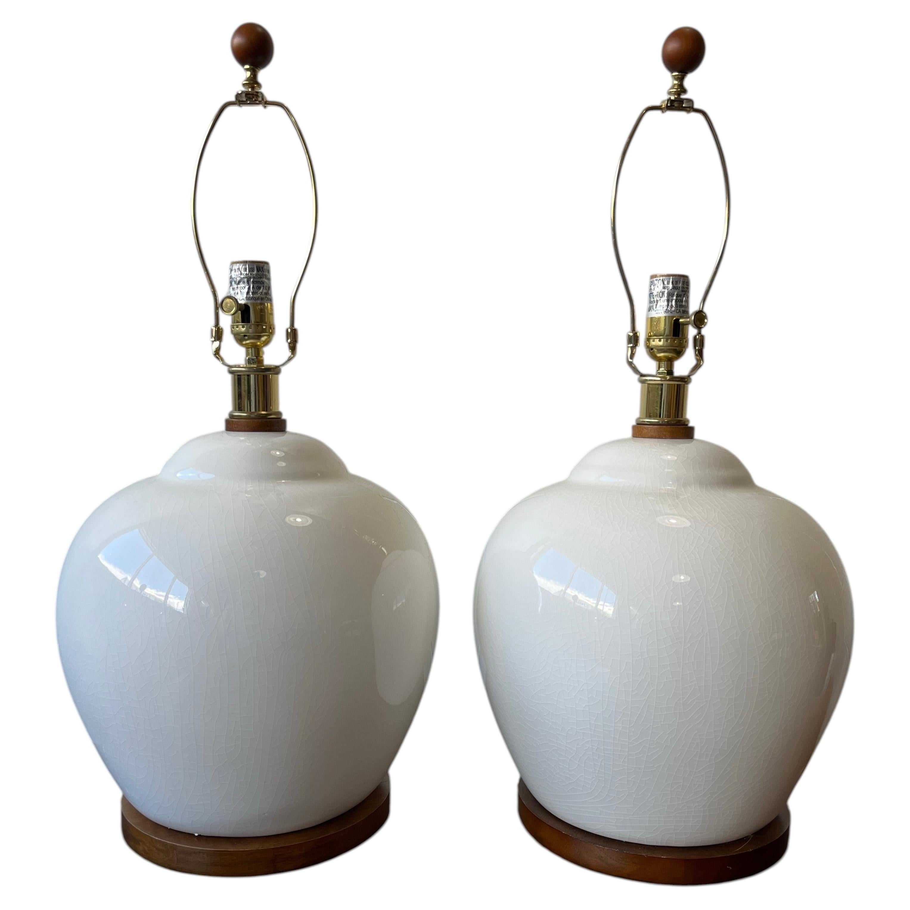 Pair of Ralph Lauren Chinese Style White Crackle Glazed Ceramic Table Lamps