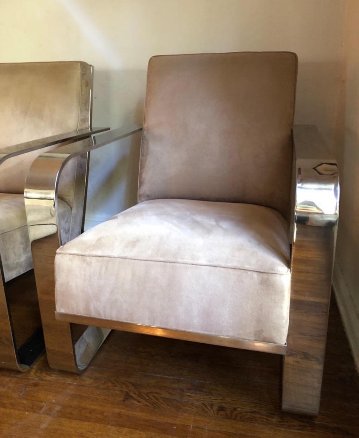 American Pair of Ralph Lauren Chrome Modern Penthouse Bohemian Lounge Chairs 