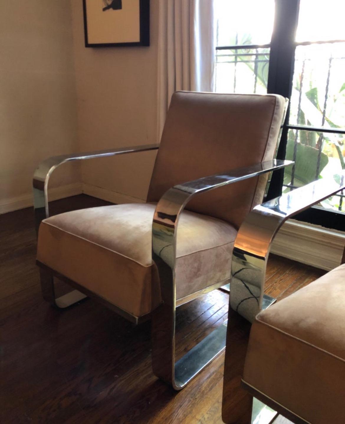 Pair of Ralph Lauren Chrome Modern Penthouse Bohemian Lounge Chairs  In Good Condition In Los Angeles, CA