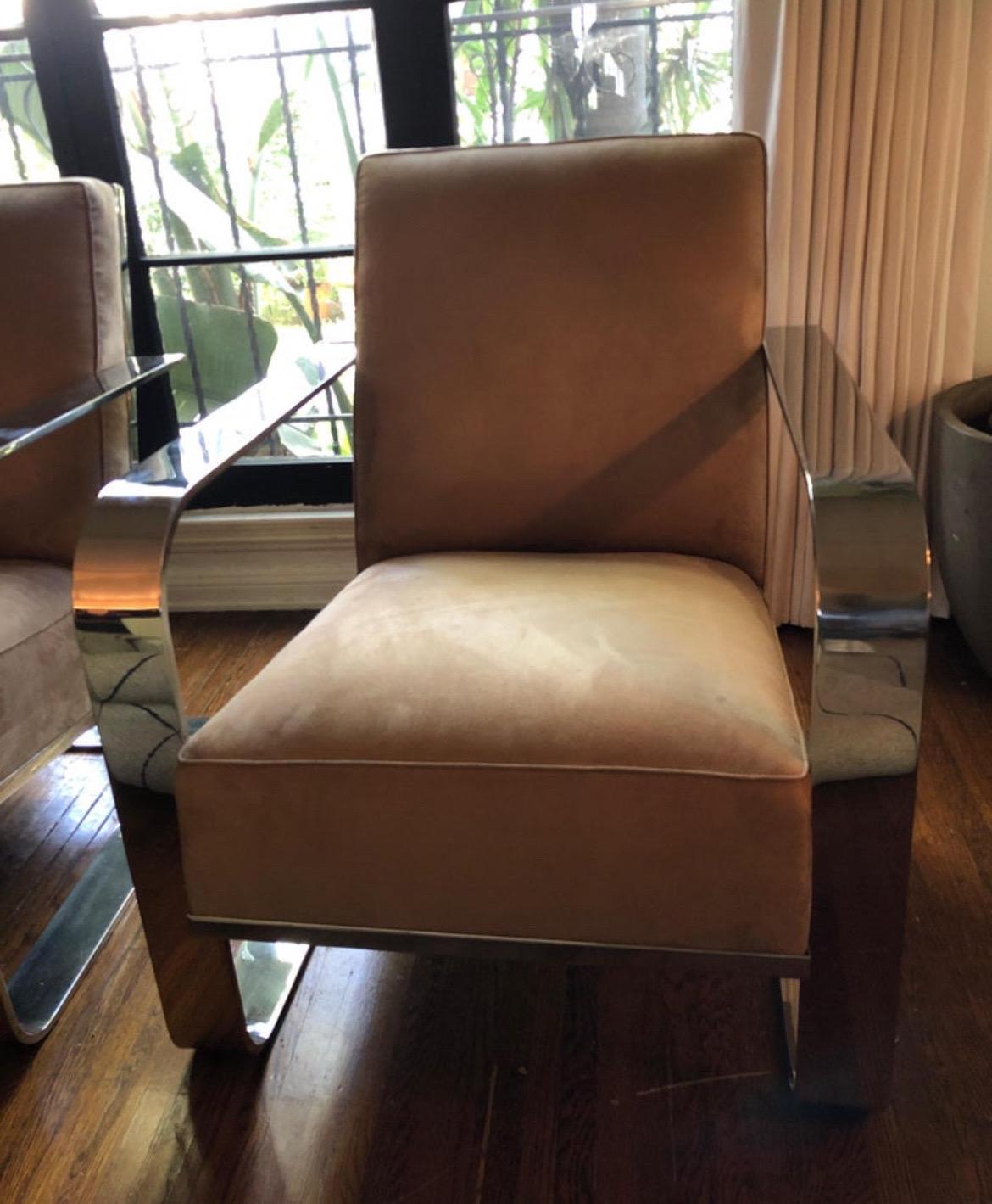 Contemporary Pair of Ralph Lauren Chrome Modern Penthouse Bohemian Lounge Chairs 