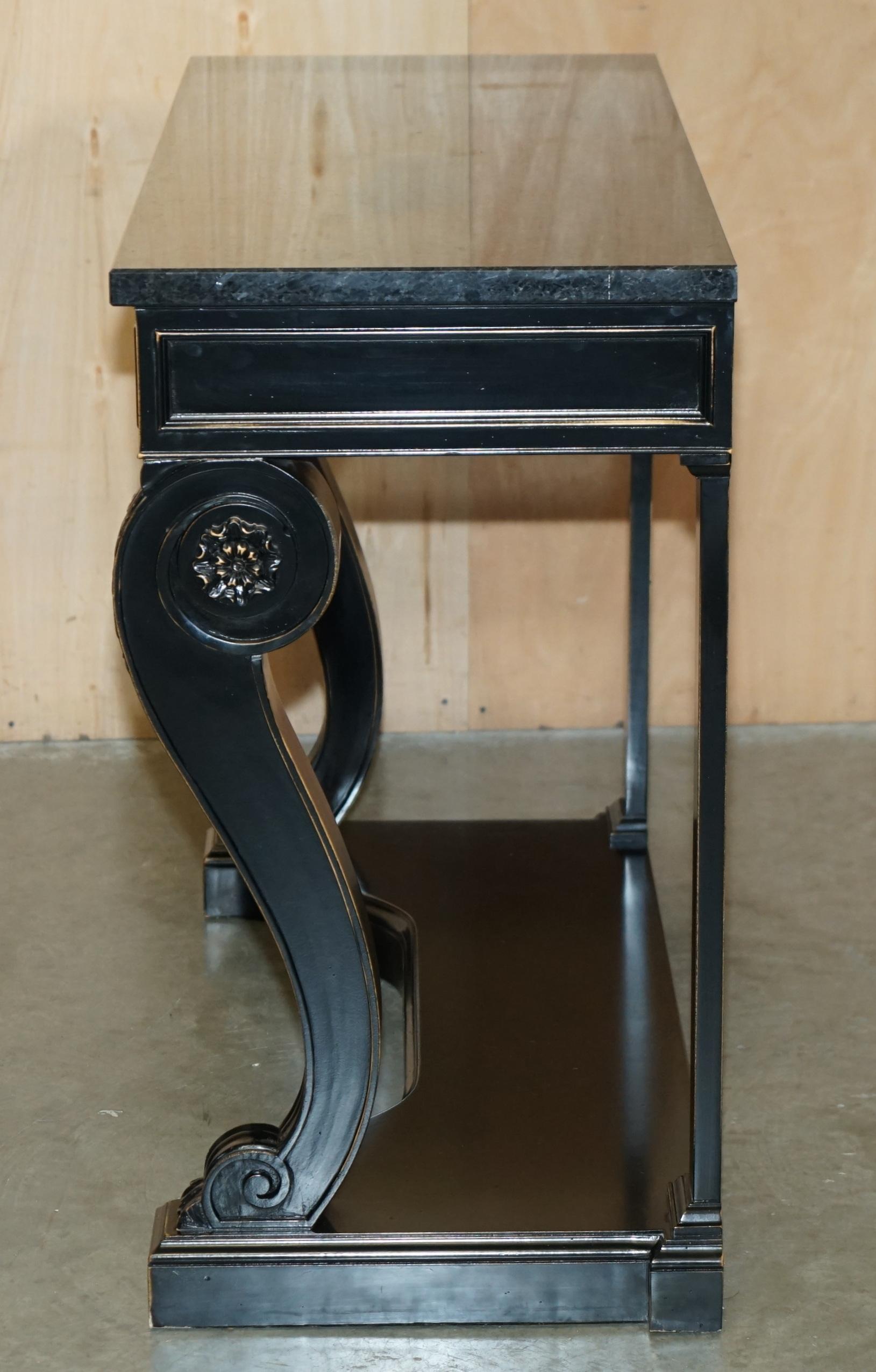 PAIR OF RALPH LAUREN CLIVEDON HARDWOOD MACASSAR & MARBLE CONSOLE TABLEs For Sale 9