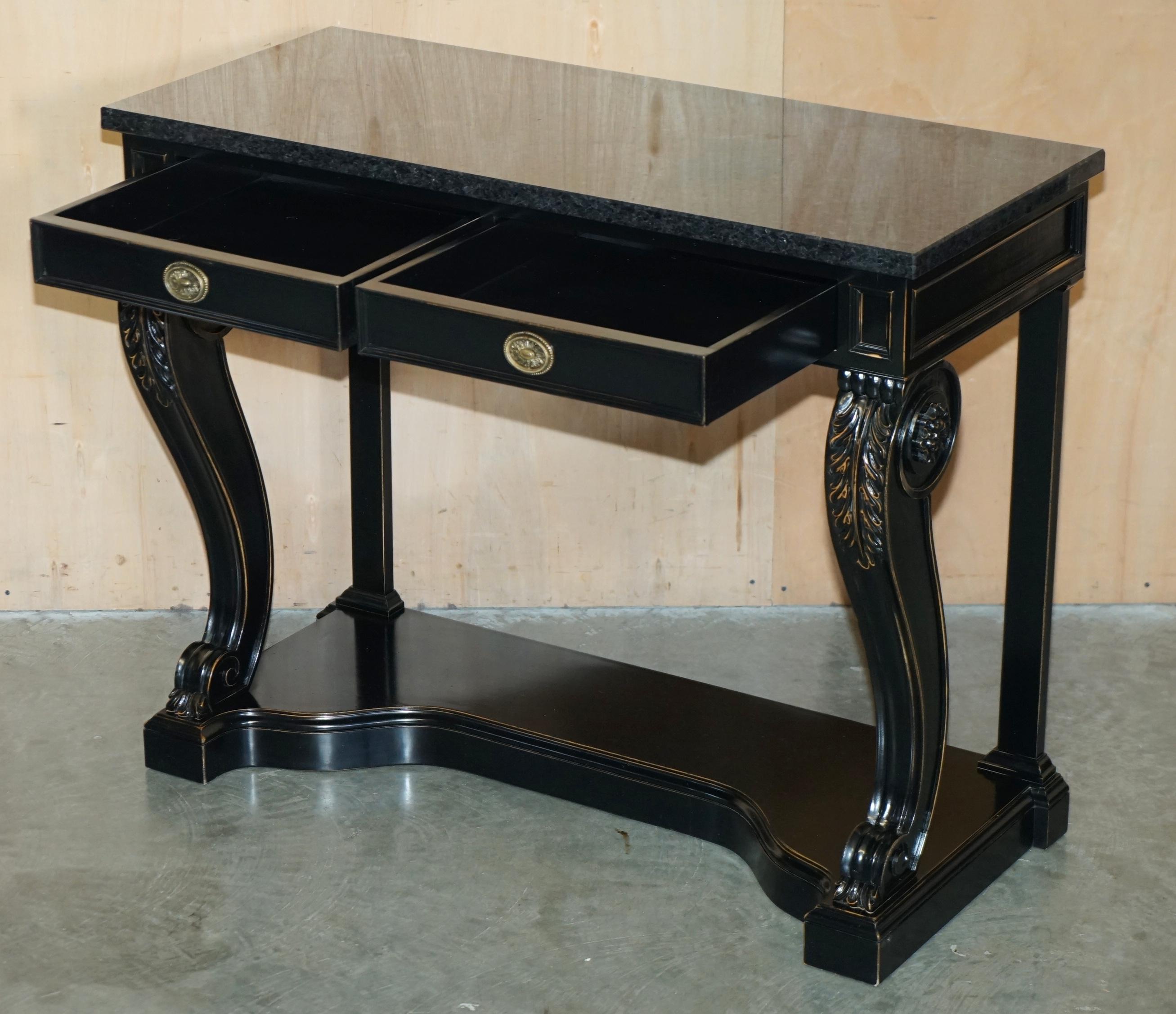 PAIR OF RALPH LAUREN CLIVEDON HARDWOOD MACASSAR & MARBLE CONSOLE TABLEs For Sale 10