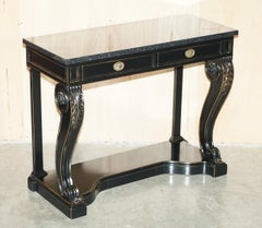 PAIR OF RALPH LAUREN CLIVEDON HARDWOOD MACASSAR & MARBLE CONSOLE TABLEs
