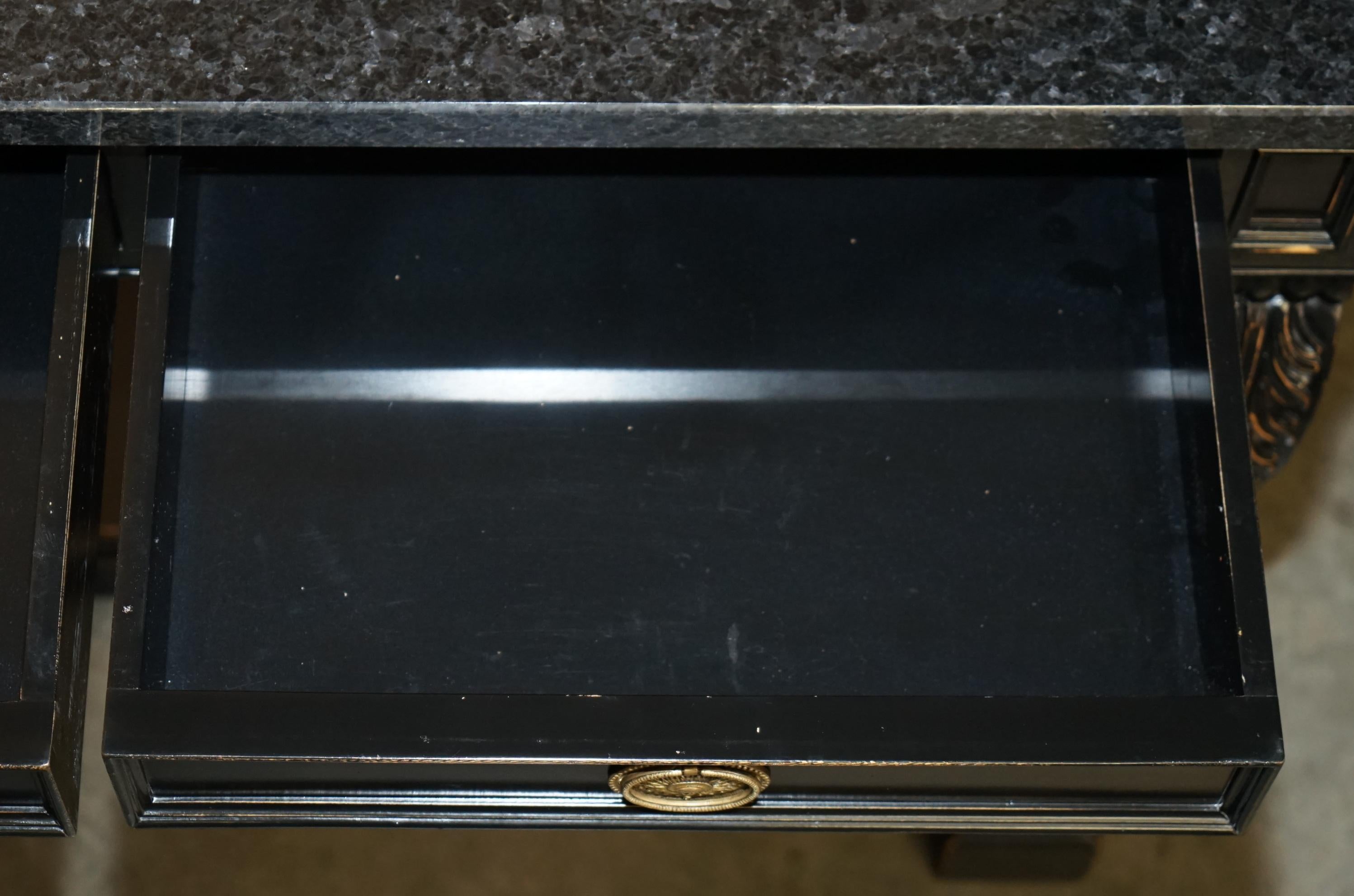 PAIR OF RALPH LAUREN CLIVEDON HARDWOOD MACASSAR & MARBLE CONSOLE TABLEs For Sale 12