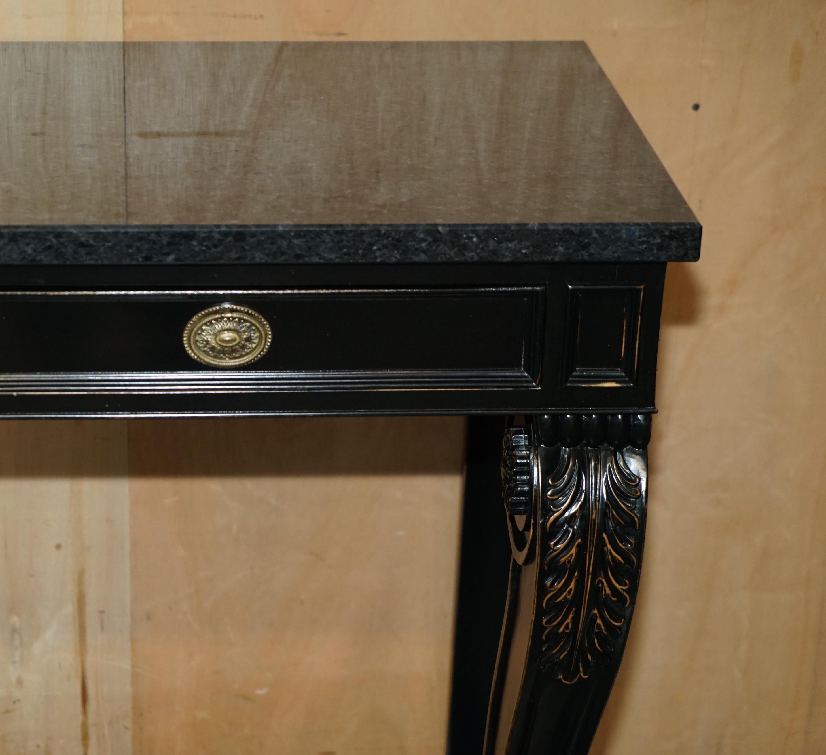 PAIR OF RALPH LAUREN CLIVEDON HARDWOOD MACASSAR & MARBLE CONSOLE TABLEs In Good Condition For Sale In West Sussex, Pulborough