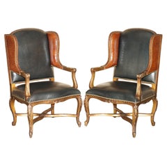 PAIR OF RALPH LAUREN CROCODiLE ALLIGATOR LEATHER PATINA WING ARMCHAIRS