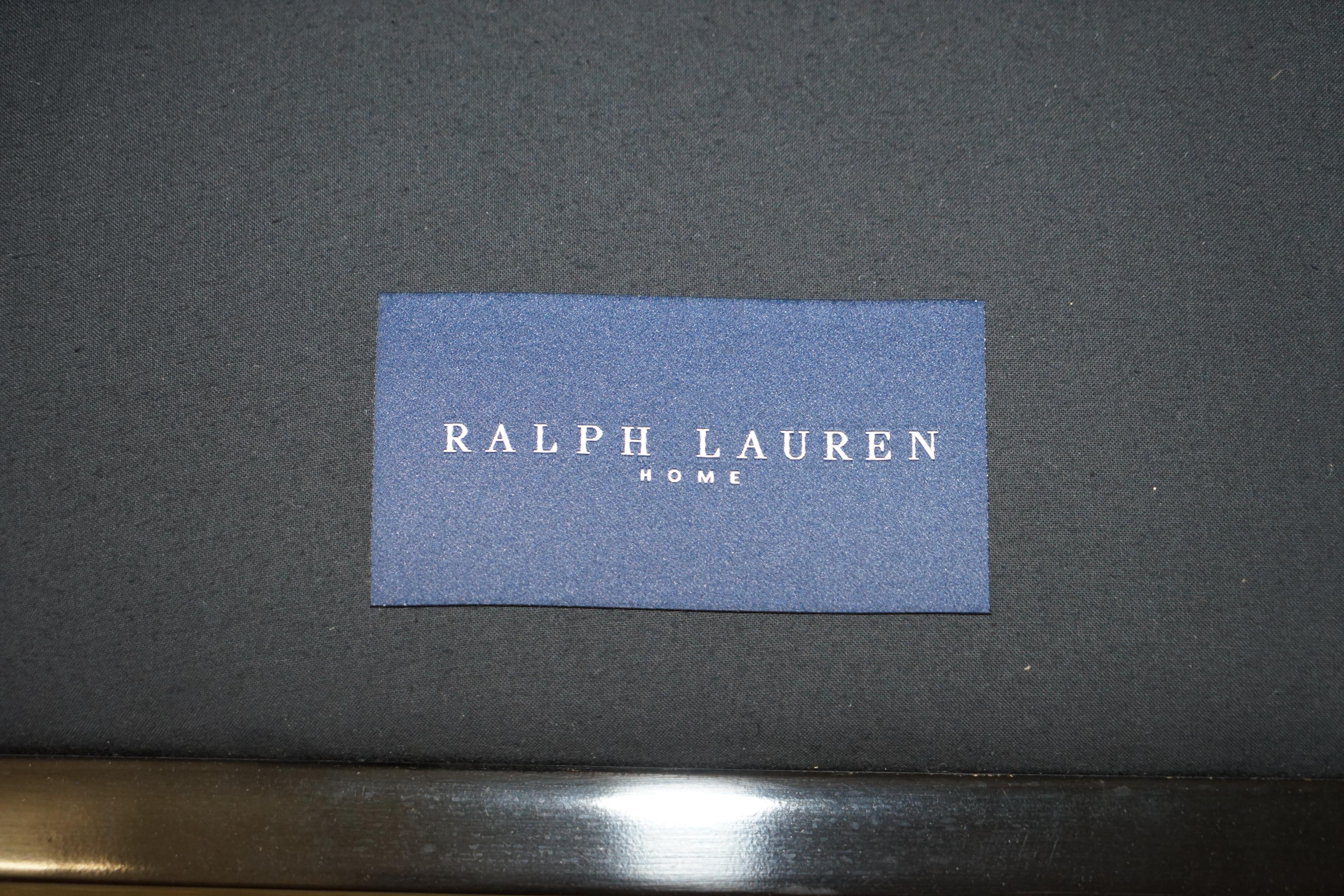 Pair of Ralph Lauren Duchess Salon Black Leather Tub Club Armchairs 12