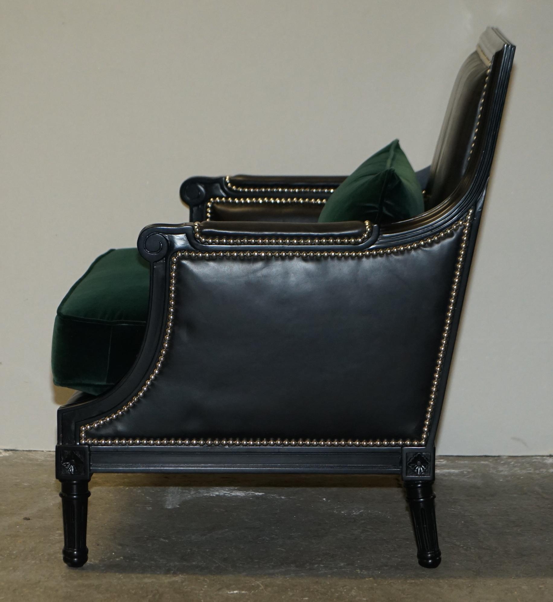 PAIR OF RALPH LAUREN DUCHESS SALON BLACK LEATHER VELVET ARMCHAiRS 10