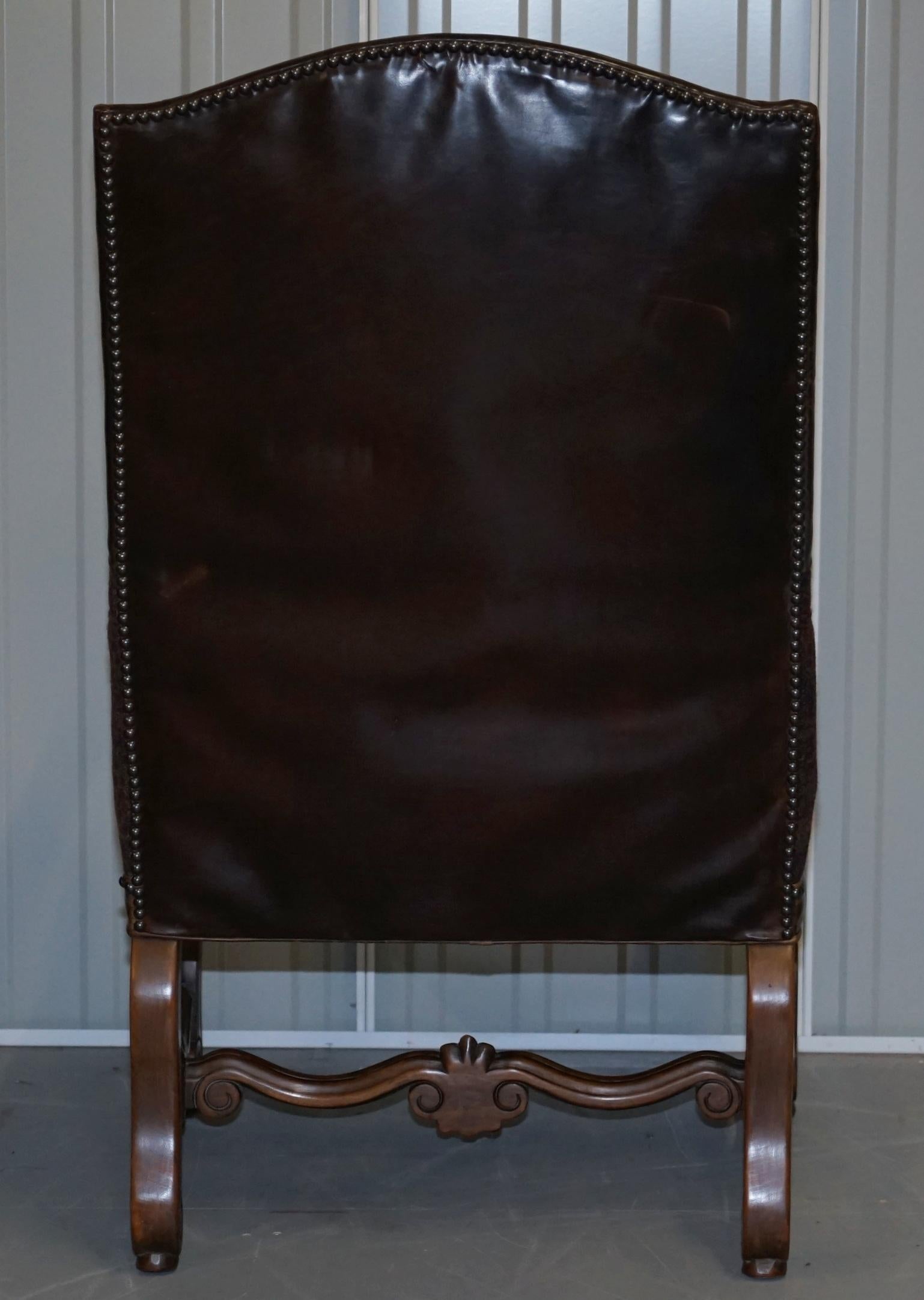 Pair of Ralph Lauren Edmund Brown Leather & Fabric Upholstered Throne Armchairs 4