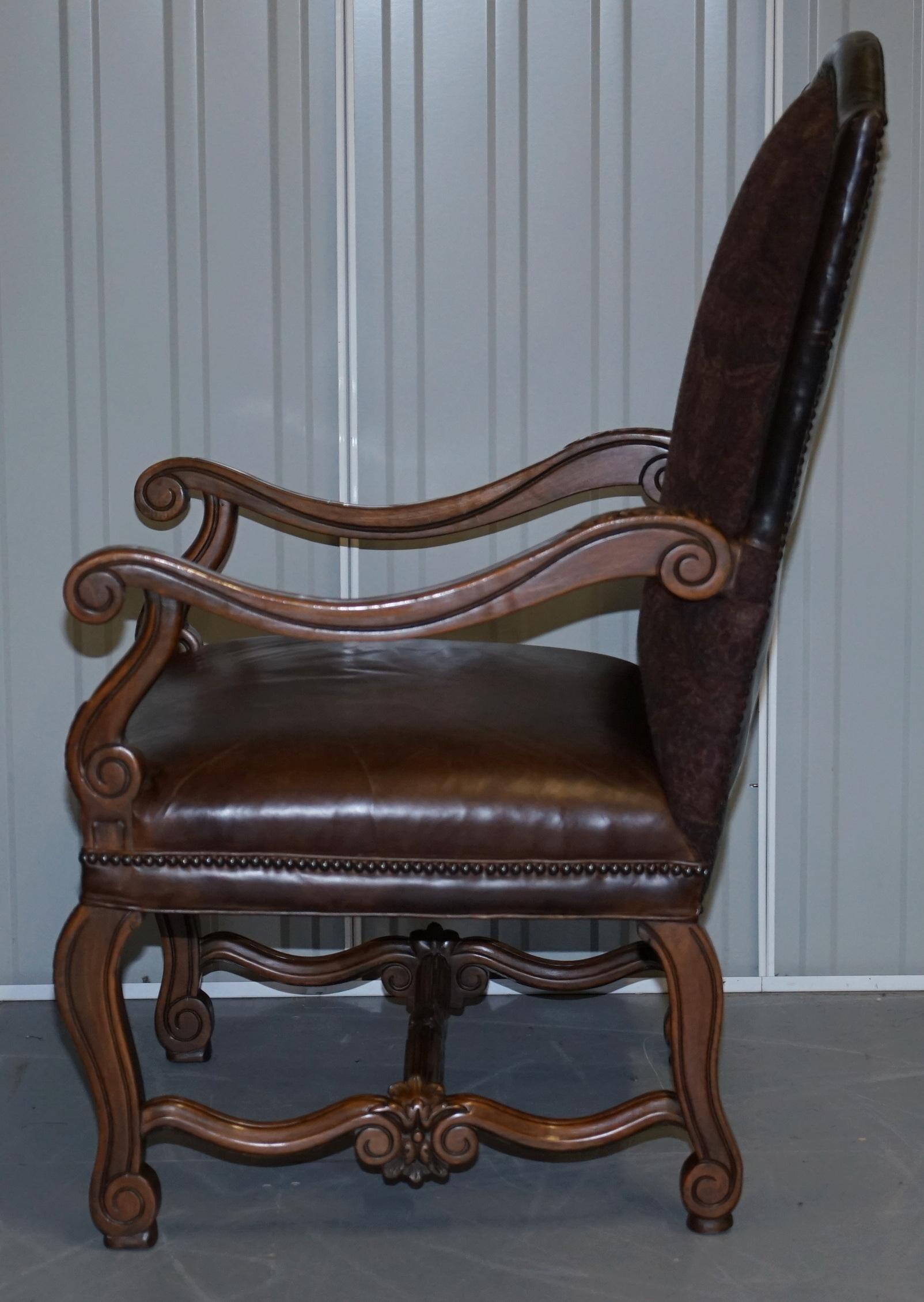Pair of Ralph Lauren Edmund Brown Leather & Fabric Upholstered Throne Armchairs 5