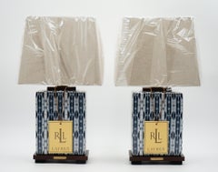 PAiR OF RALPH LAUREN EX DISPLAY CERAMIC BLUE TABLE LAMPS INCLUDING SHADES (1/1)