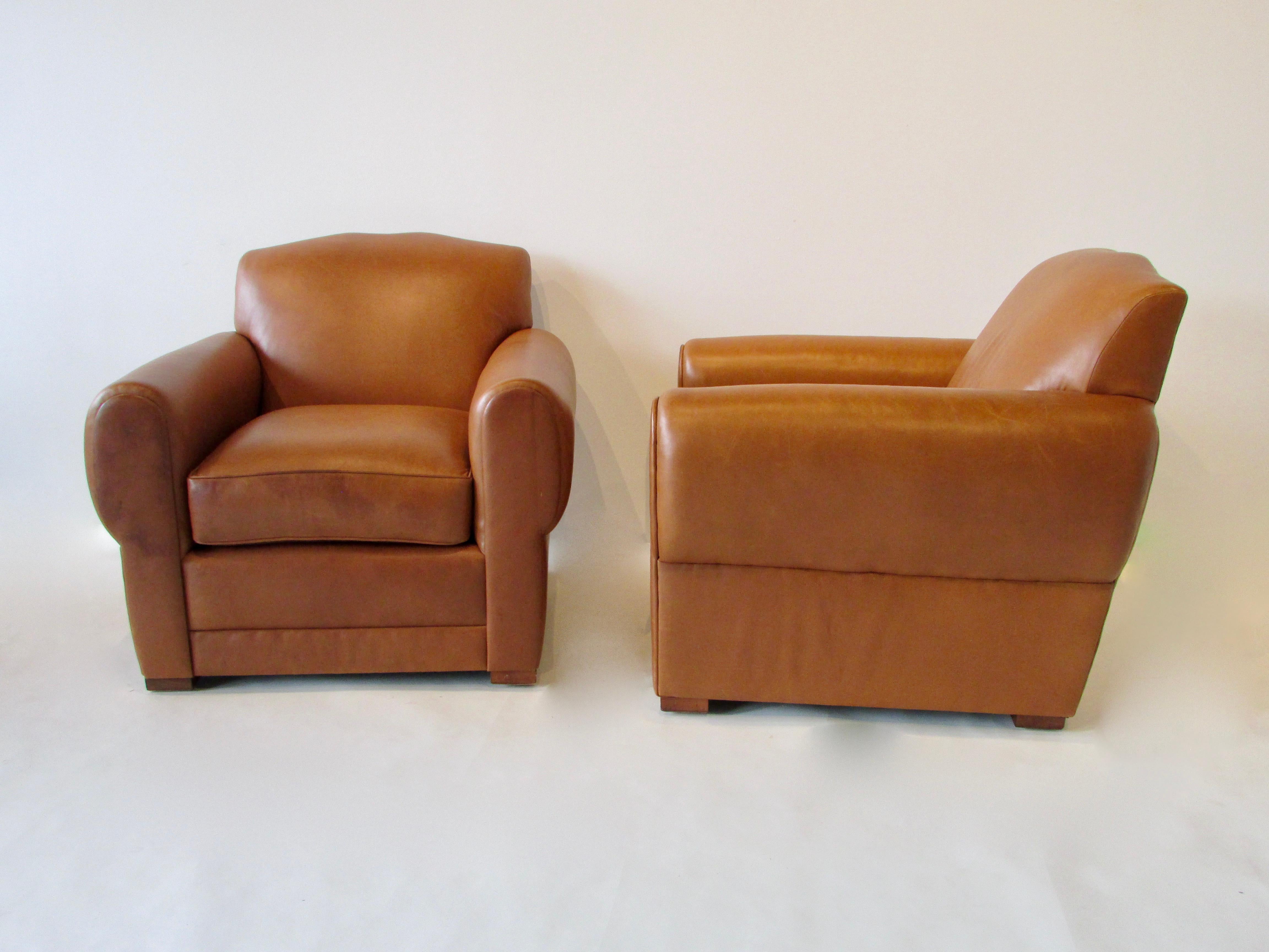 Pair of Ralph Lauren for Henredon French Art Deco Style Leather Club Chairs 5
